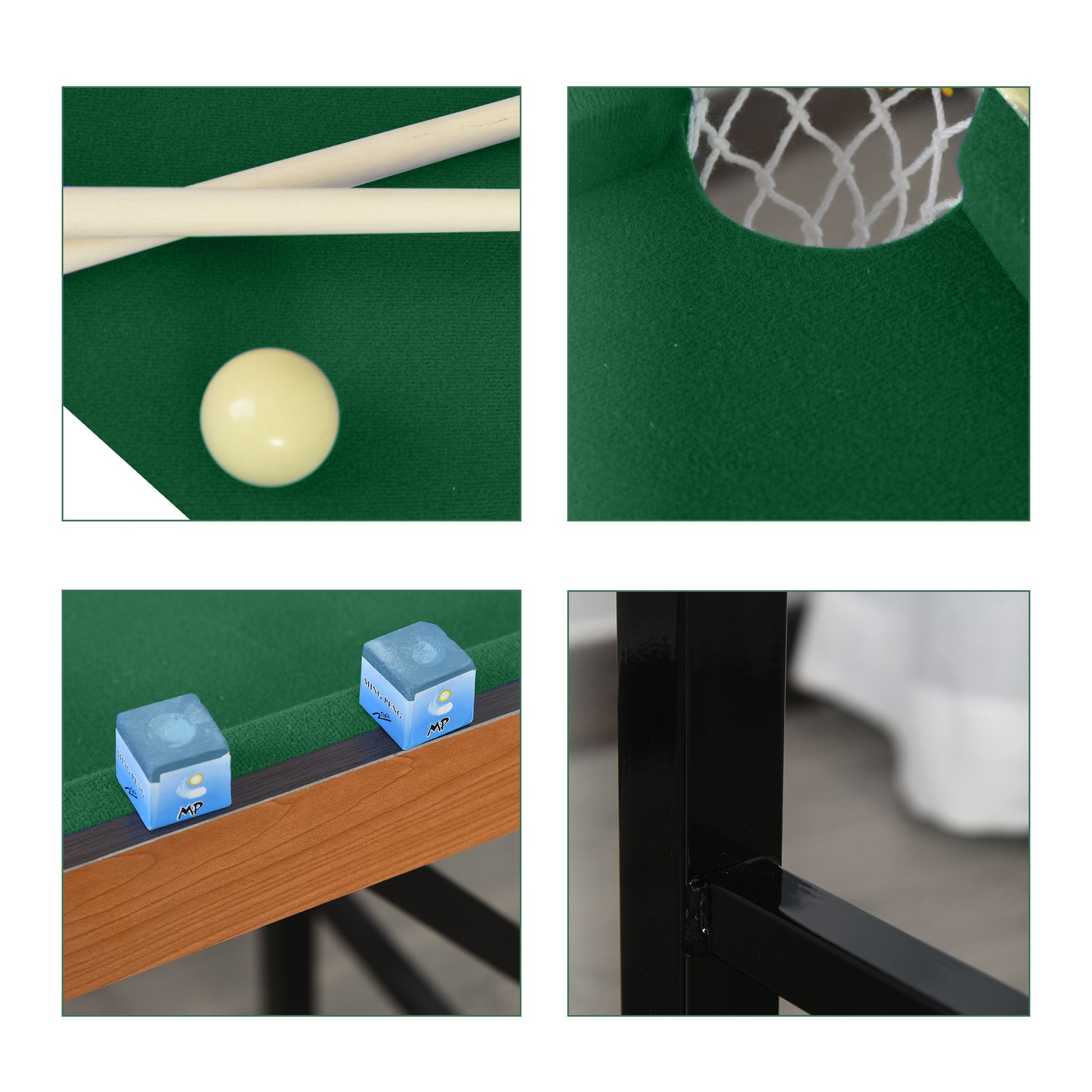Wooden cue sticks crossed on green felt with a white billiard ball
