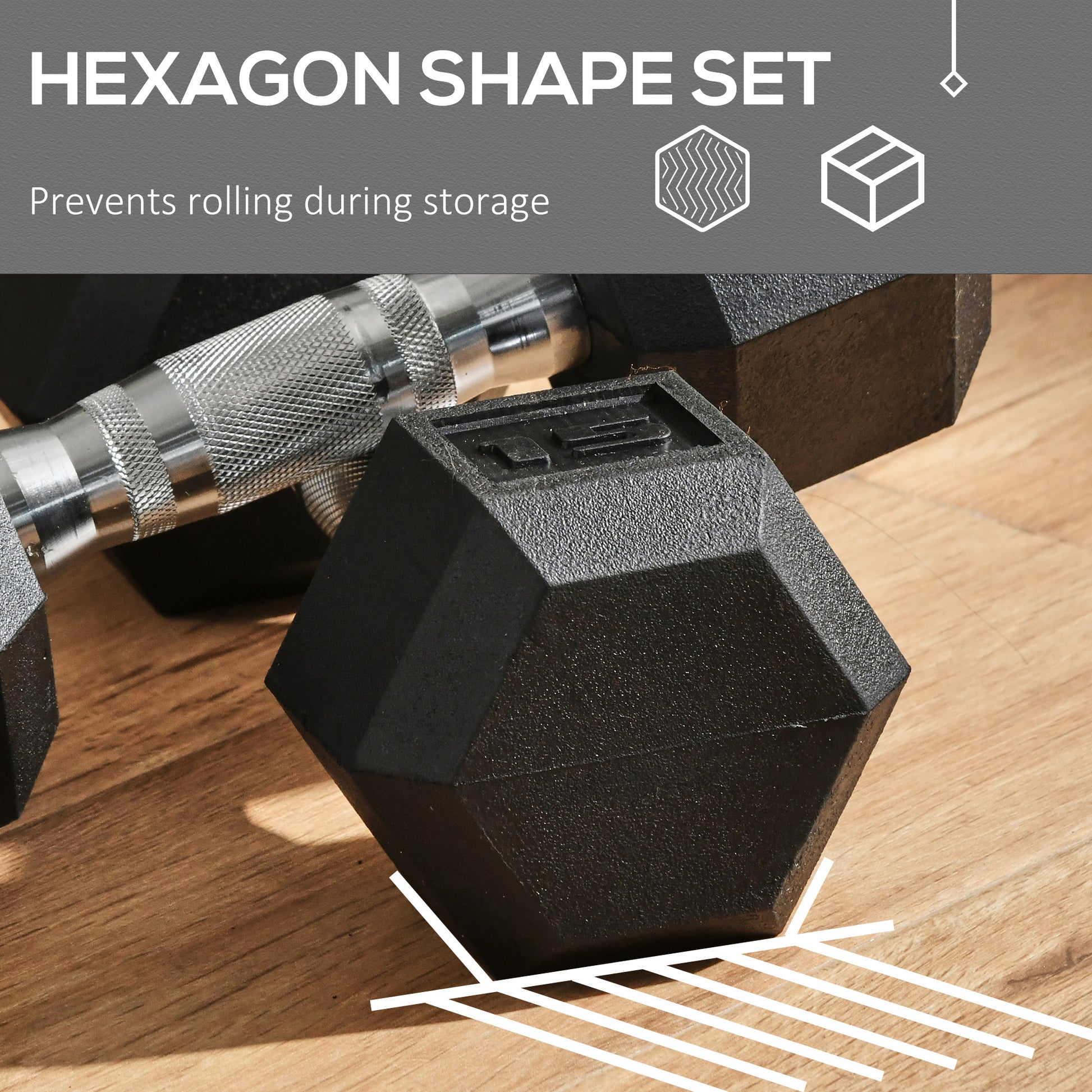 Black hexagon dumbbells prevent rolling featuring textured grip chrome handles