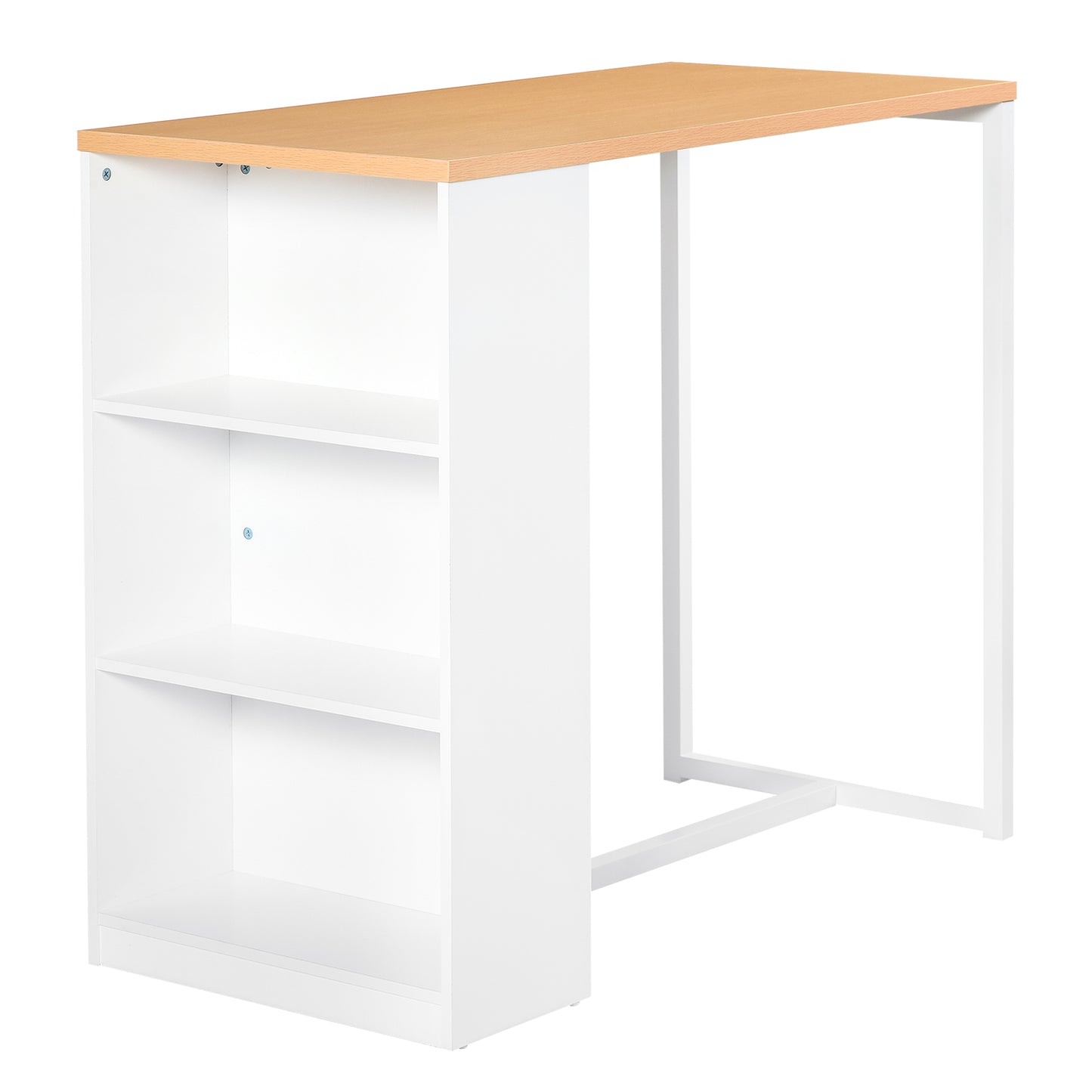 White and wood compact desk with shelf bookcase for small spaces