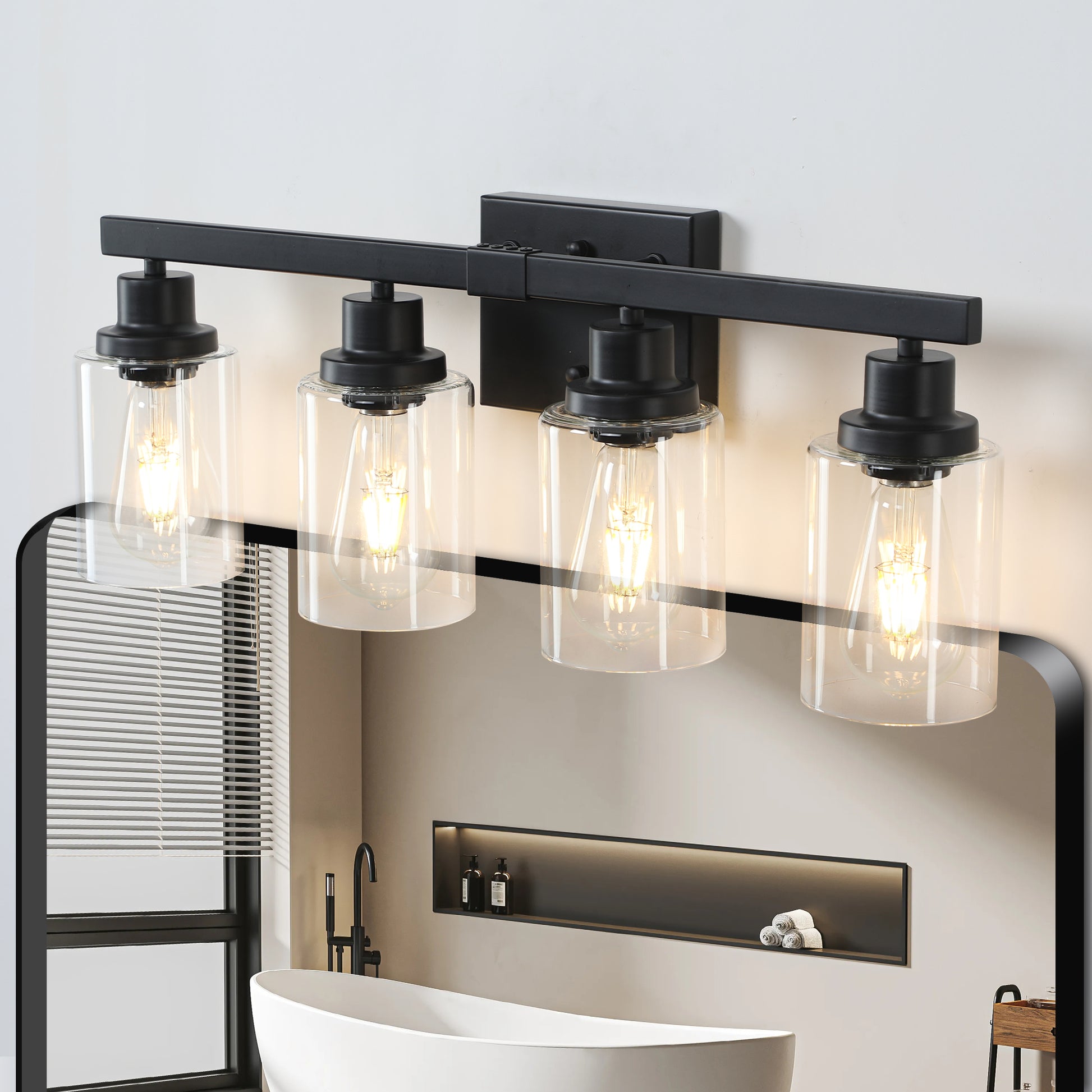 Black modern light vanity light with clear glass shades