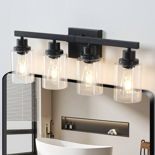 Black modern light vanity light with clear glass shades