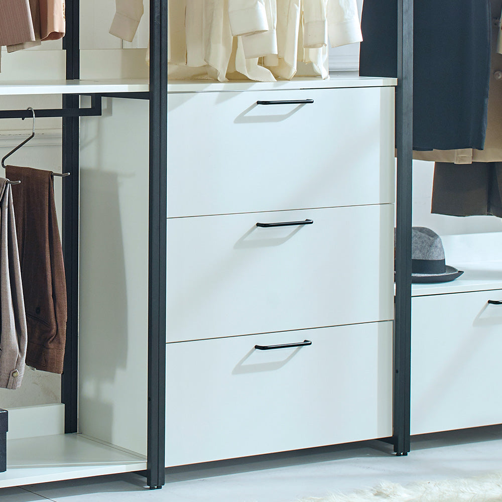 Modern white dresser with black drawer pulls