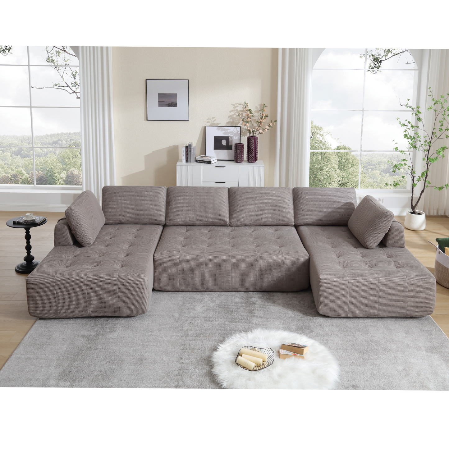 Tufted taupe sectional sofa with chaise for modern living rooms