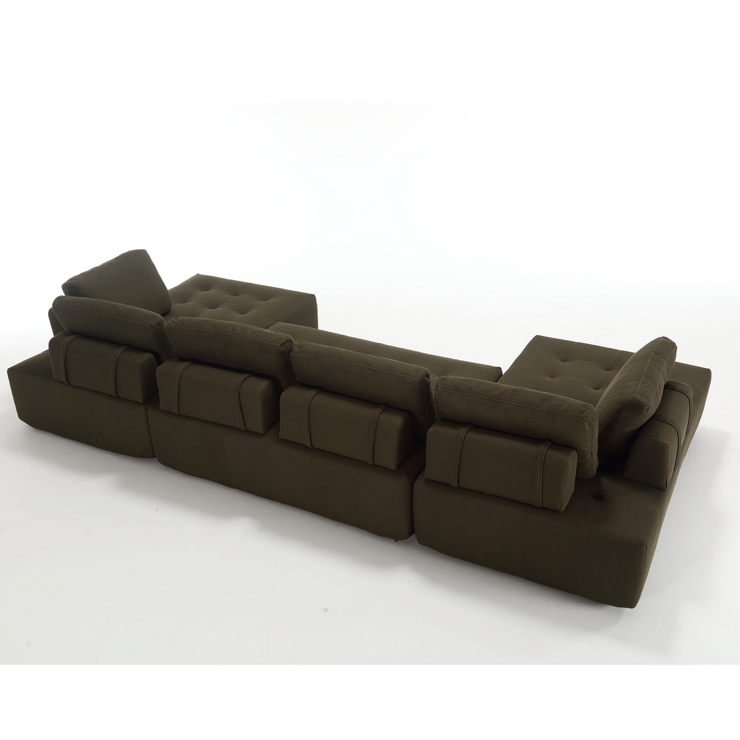 Dark brown modular sectional sofa with deep cushions and adjustable armrests