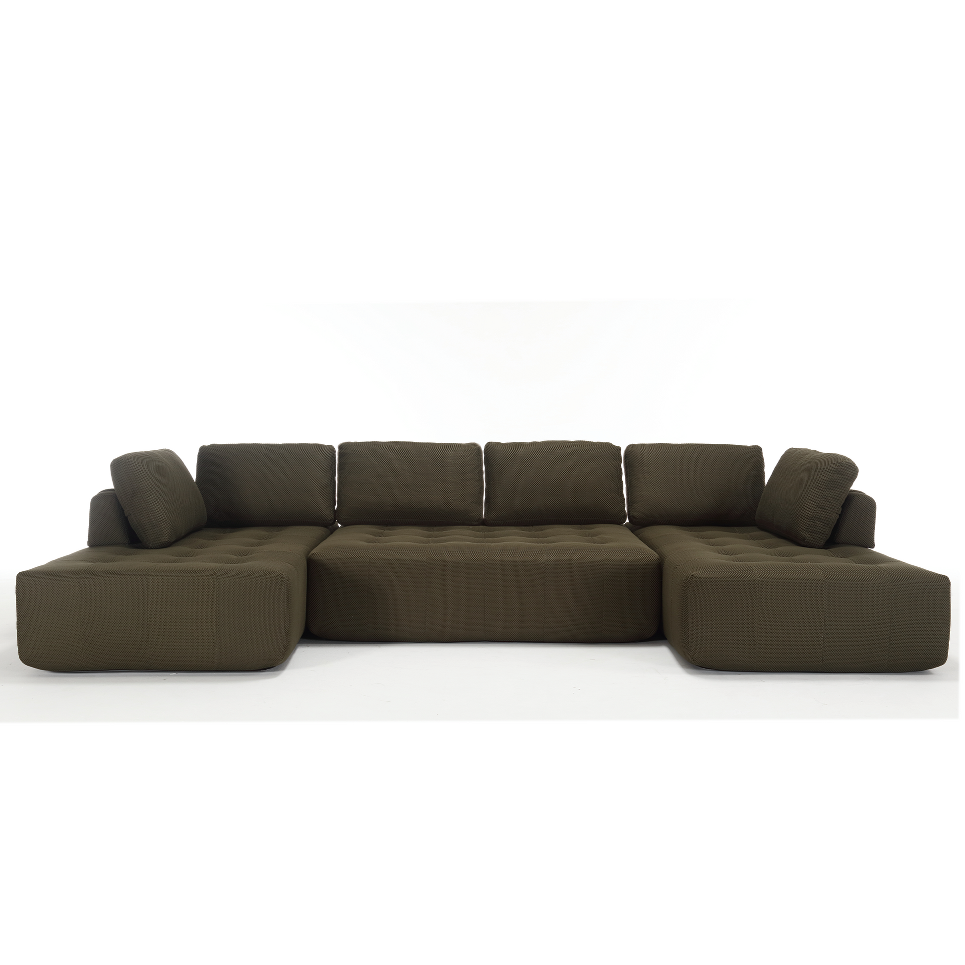 Dark green fabric sectional sofa with tufted cushions and modern design