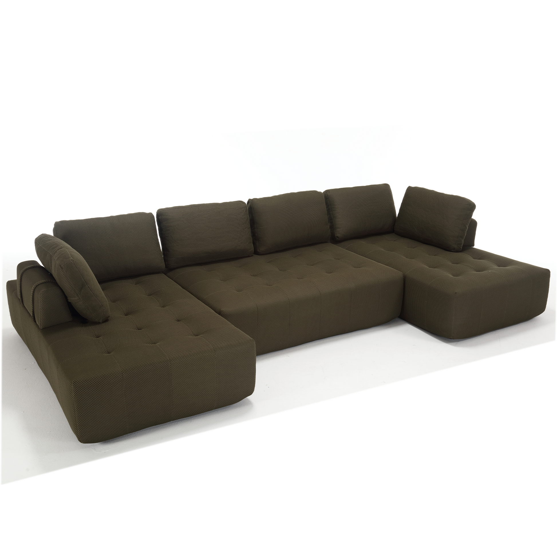 Deep olive green modular sectional sofa with tufted cushions and textured fabric for living rooms