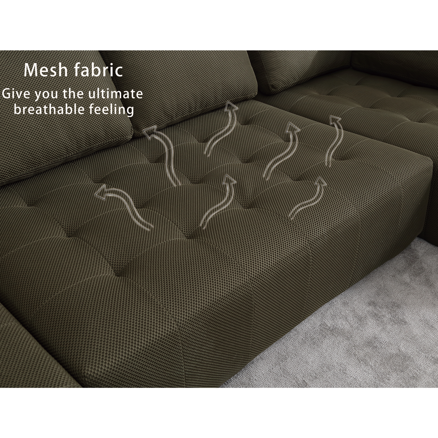 Brown sectional sofa with breathable mesh fabric for ultimate comfort