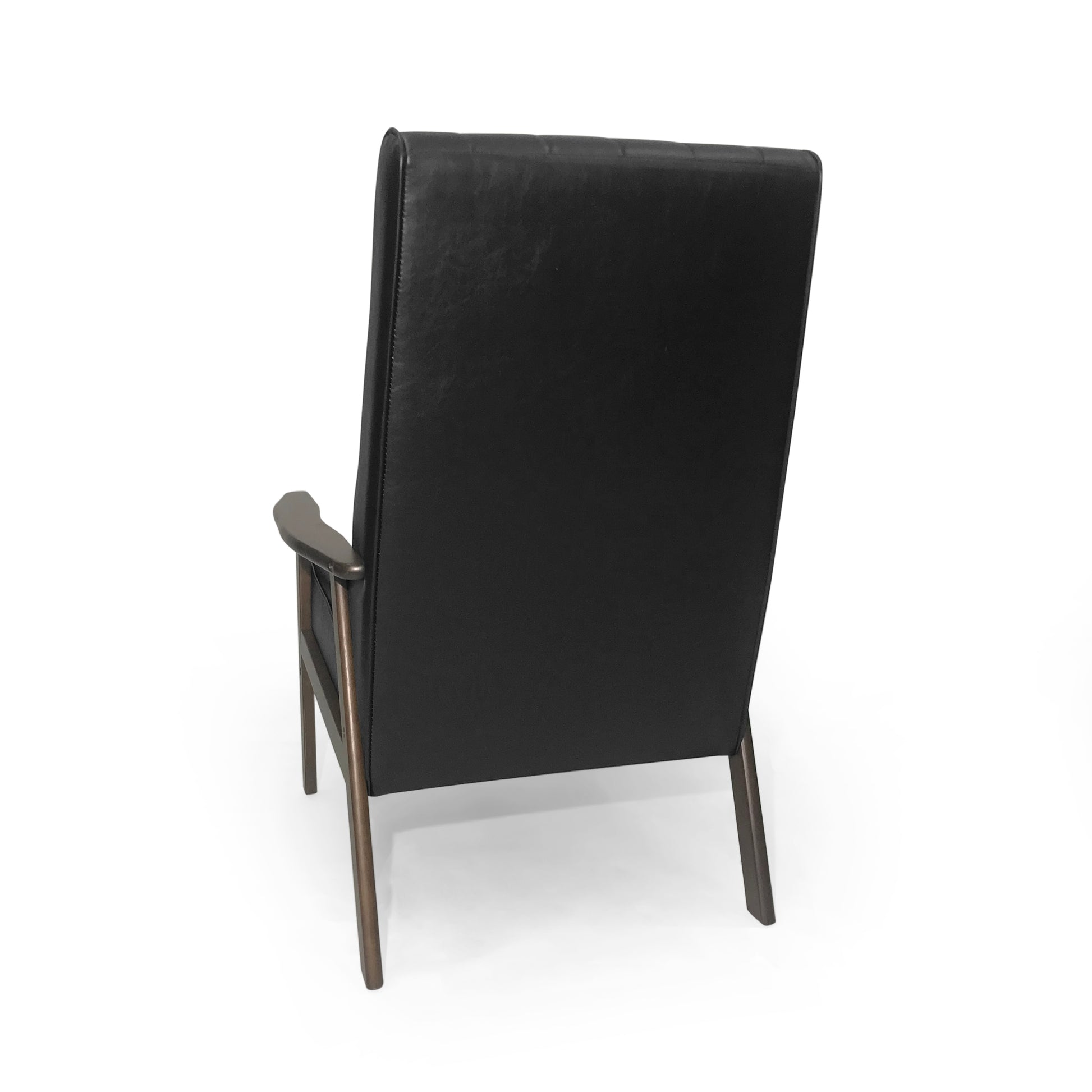Black leather armchair with wooden frame modern design