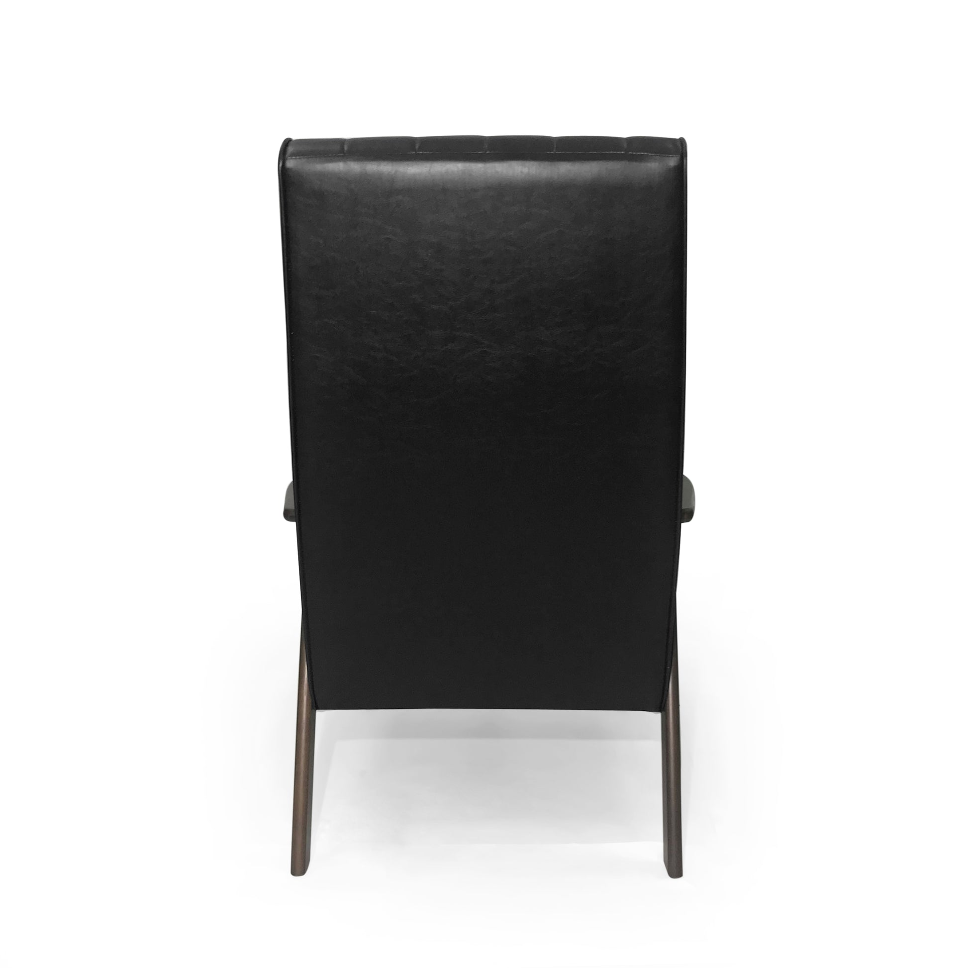 Black tufted leather armchair with dark wood legs modern living room furniture