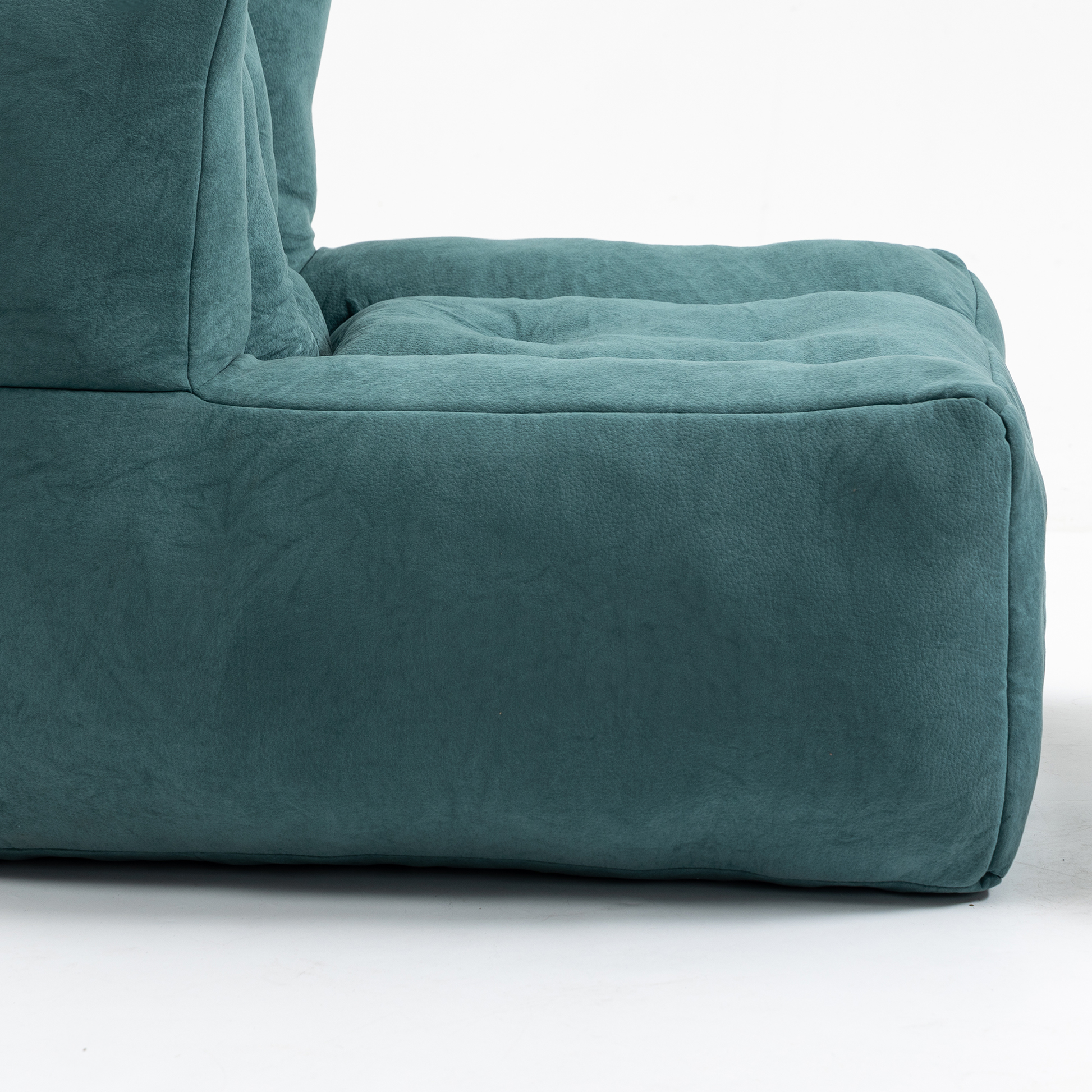 Teal velvet bean bag chair with plush cushioning