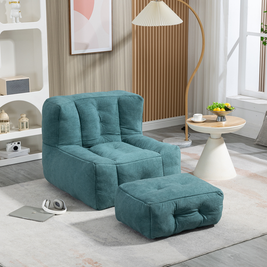 Teal tufted accent chair and ottoman set for living room comfort