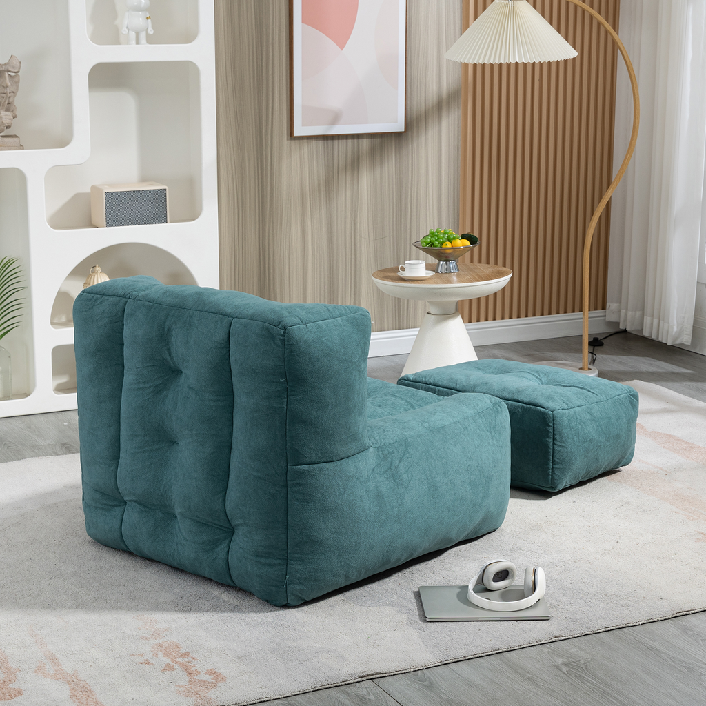 Teal tufted modular armchair with matching ottoman modern living room furniture