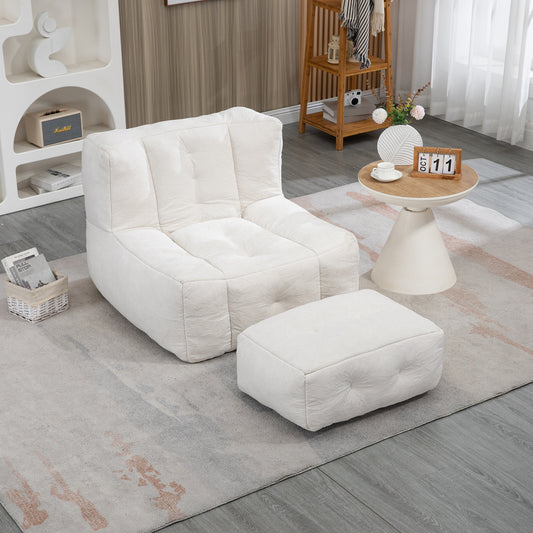 Comfortable white modular bean bag chair with matching ottoman perfect for modern living spaces