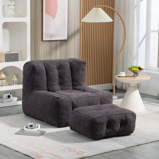 Dark gray tufted fabric accent chair and ottoman set modern living room furniture