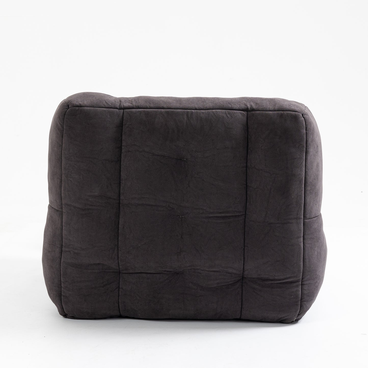 Dark gray tufted upholstered ottoman with textured fabric adds modern comfort to any room