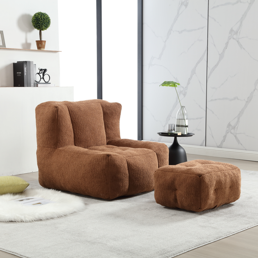 Plush brown modular armchair and ottoman set cozy textured fabric for living room comfort