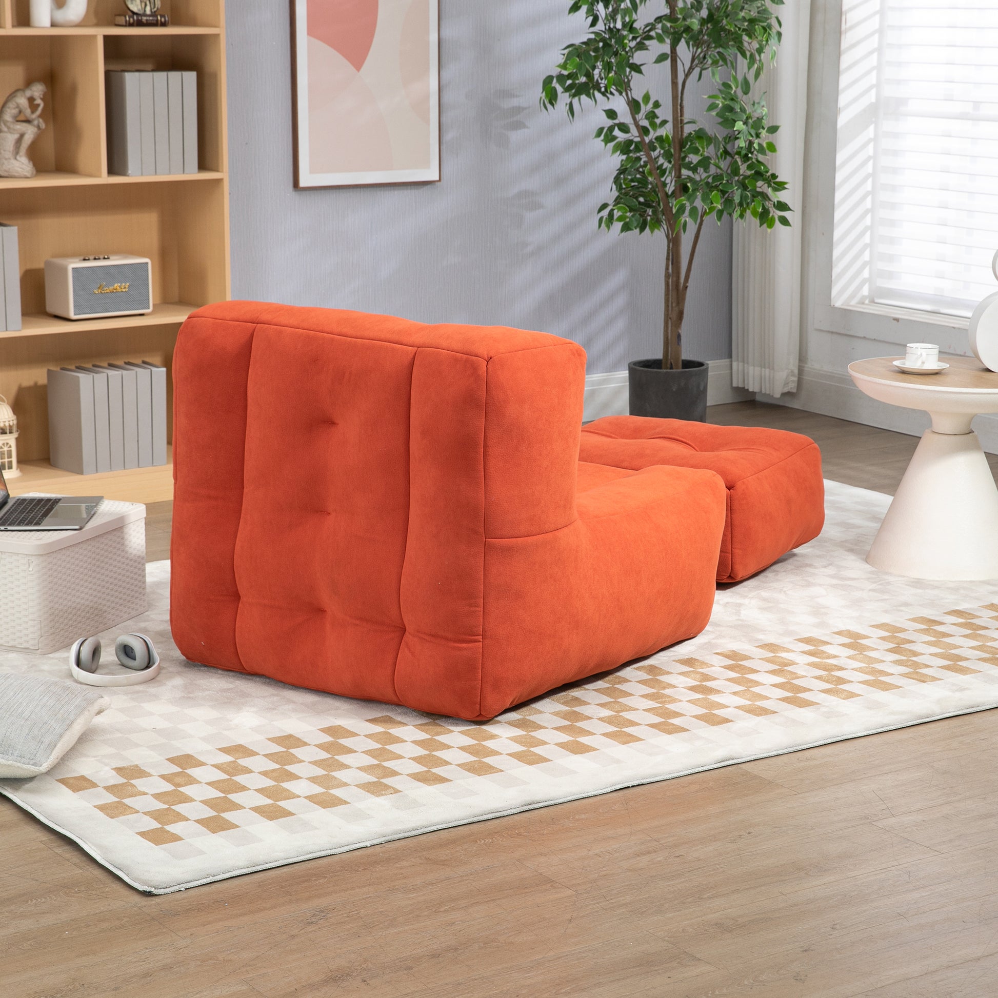 Orange tufted modular sofa with ottoman soft fabric modern living room furniture