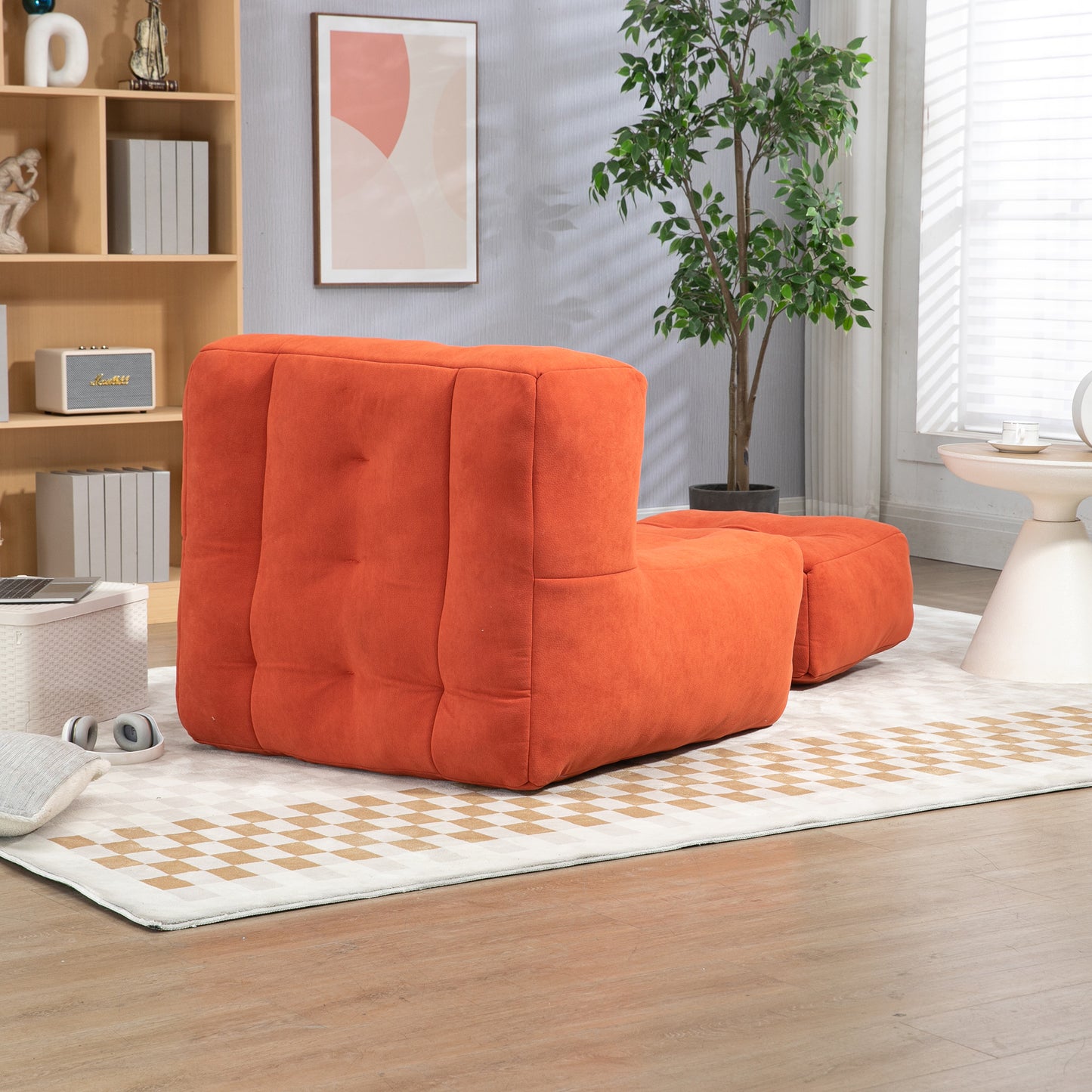 Tufted orange fabric modular armchair with ottoman modern living room furniture