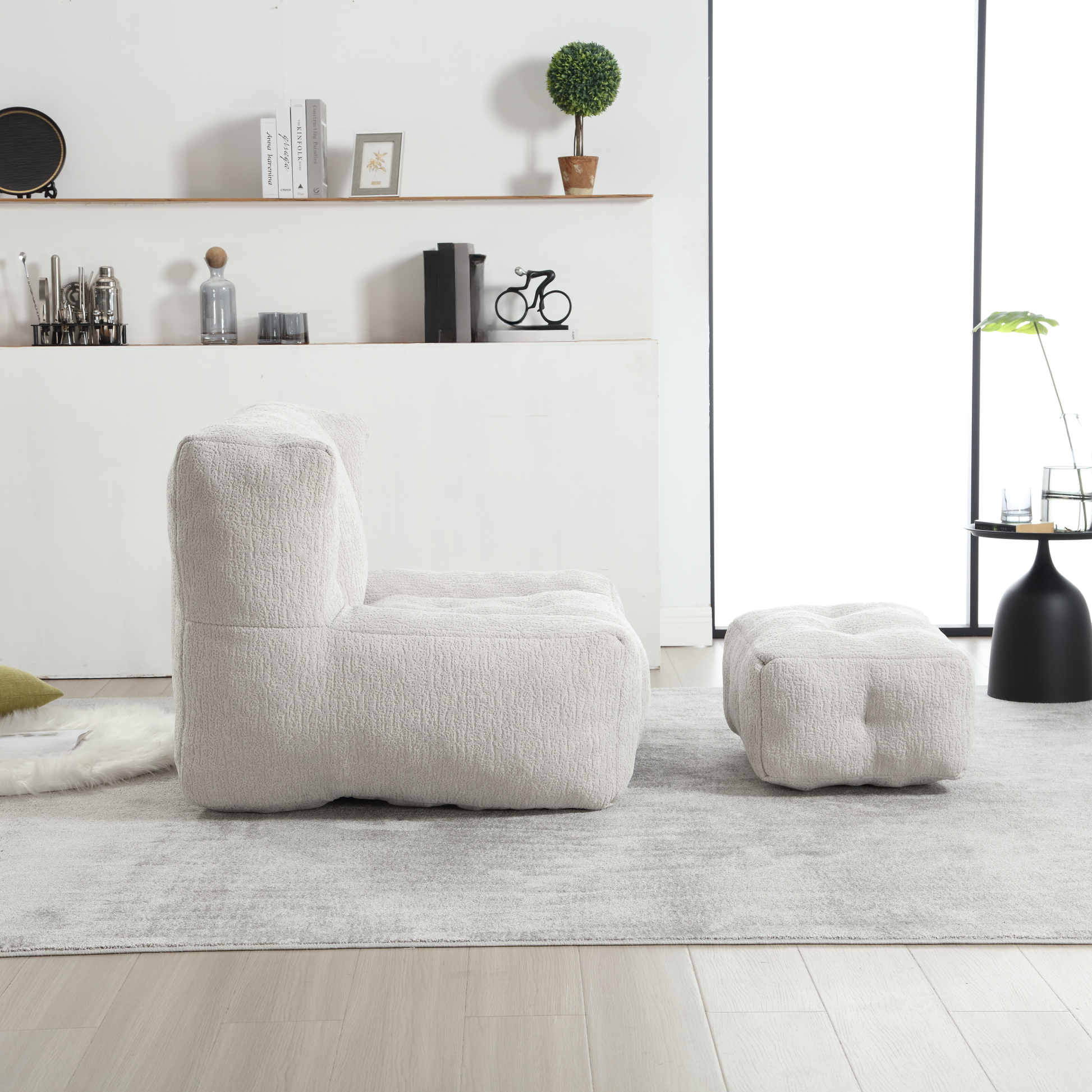 Textured ivory boucle armchair with clean lines and modular design