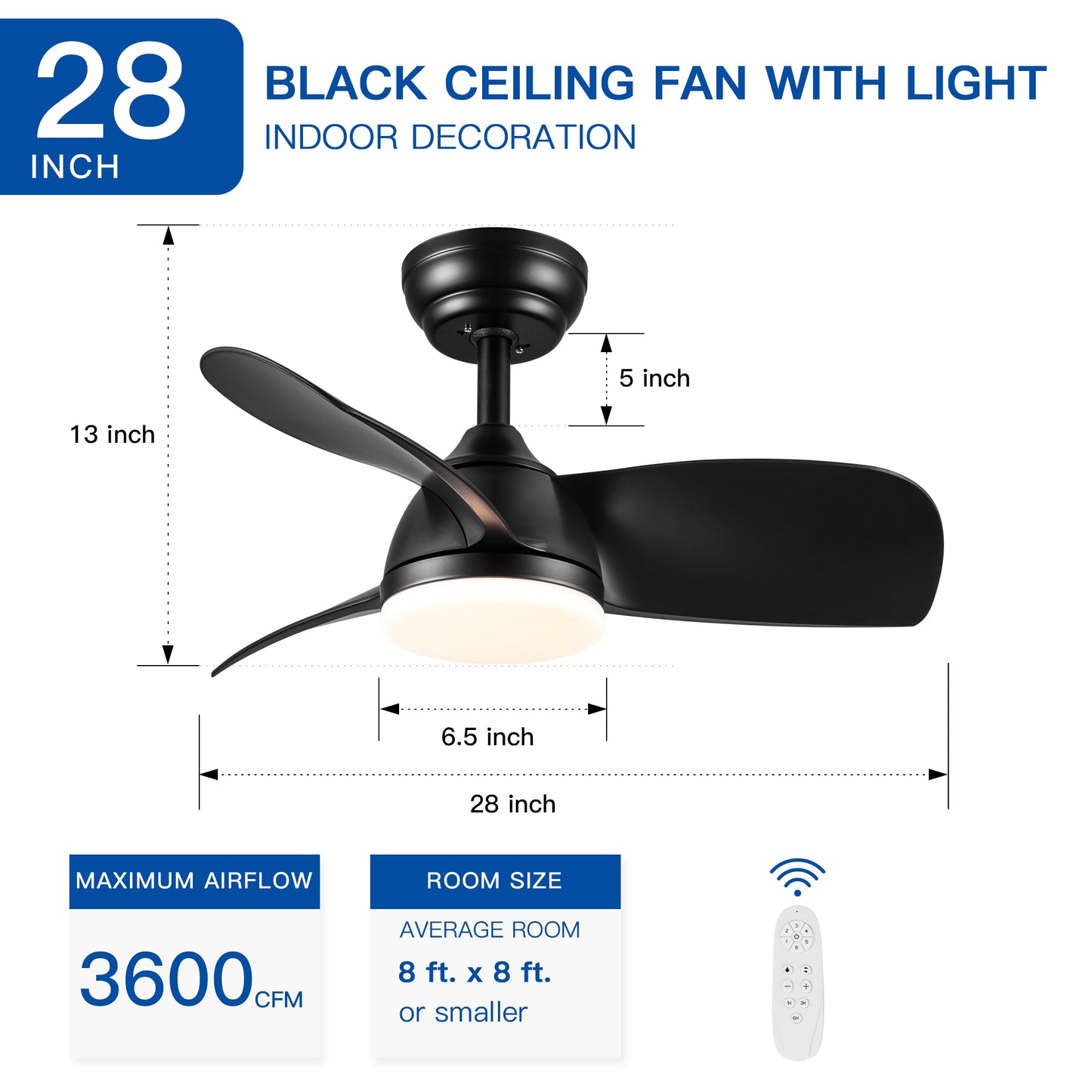 inch black ceiling fan with integrated LED light ideal for modern indoor decoration