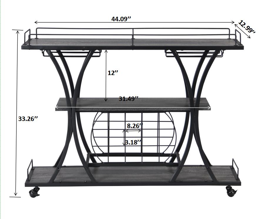Industrial style metal bar cart with wood shelves