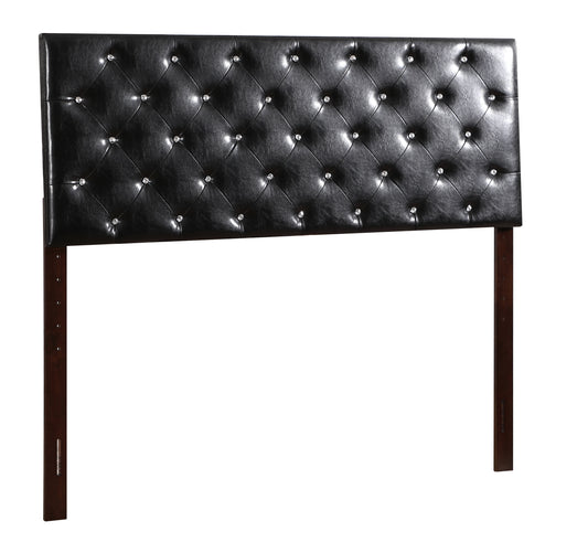 Black faux leather headboard with diamond tufting and crystal accents