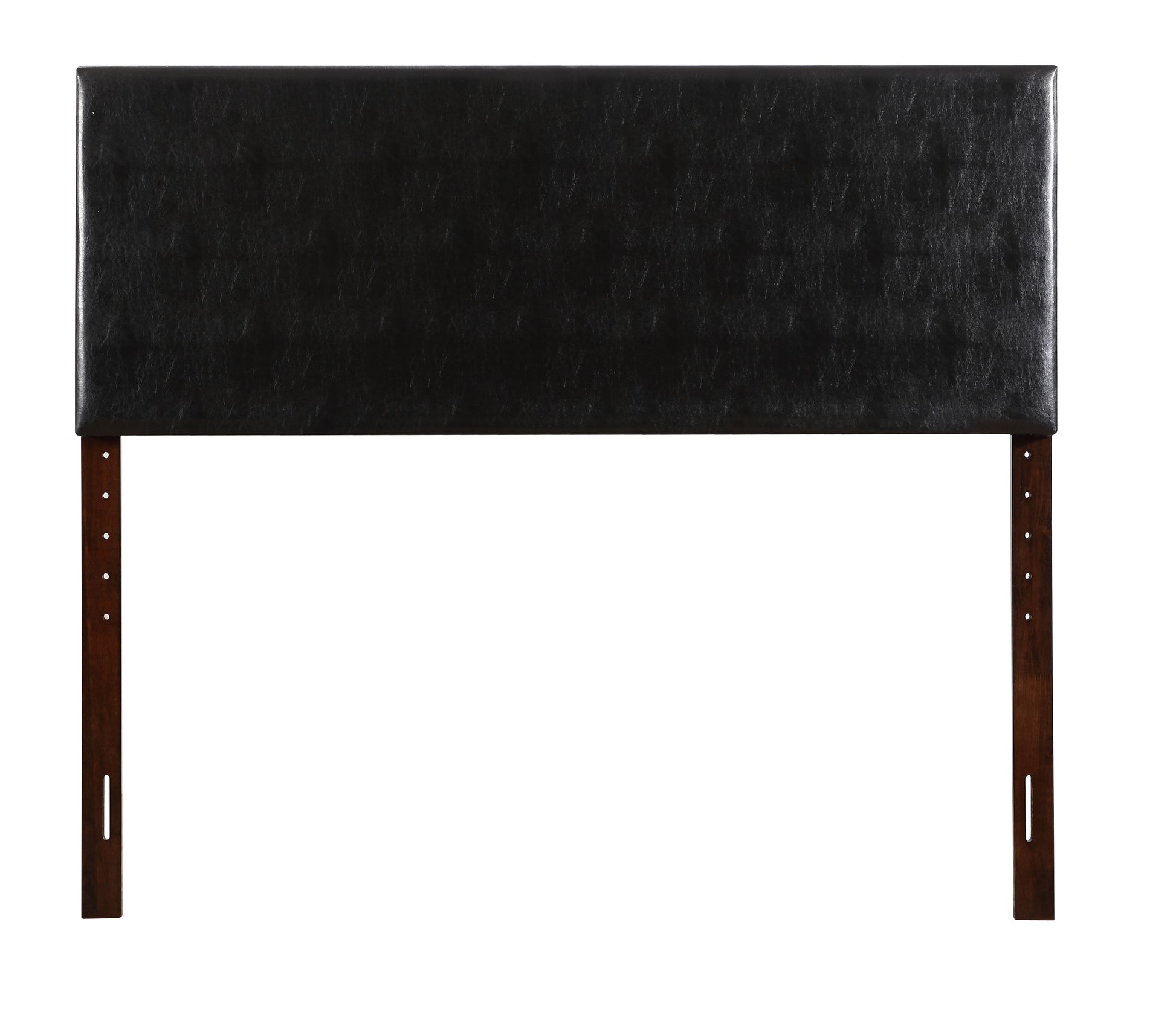 Black faux leather upholstered headboard with adjustable wooden legs