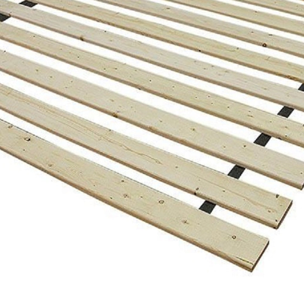 Natural wood bed slats offer durable mattress support and ventilation