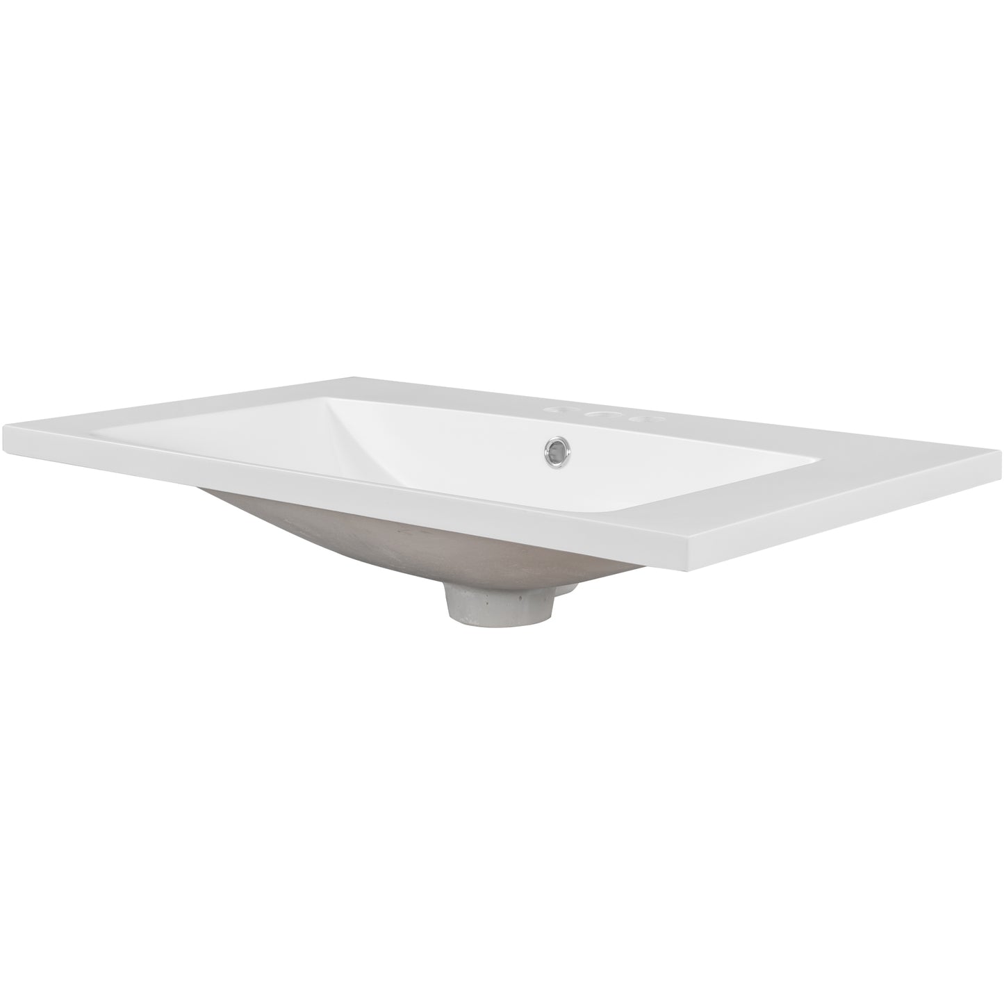 White ceramic undermount sink with three faucet holes and a clean modern design
