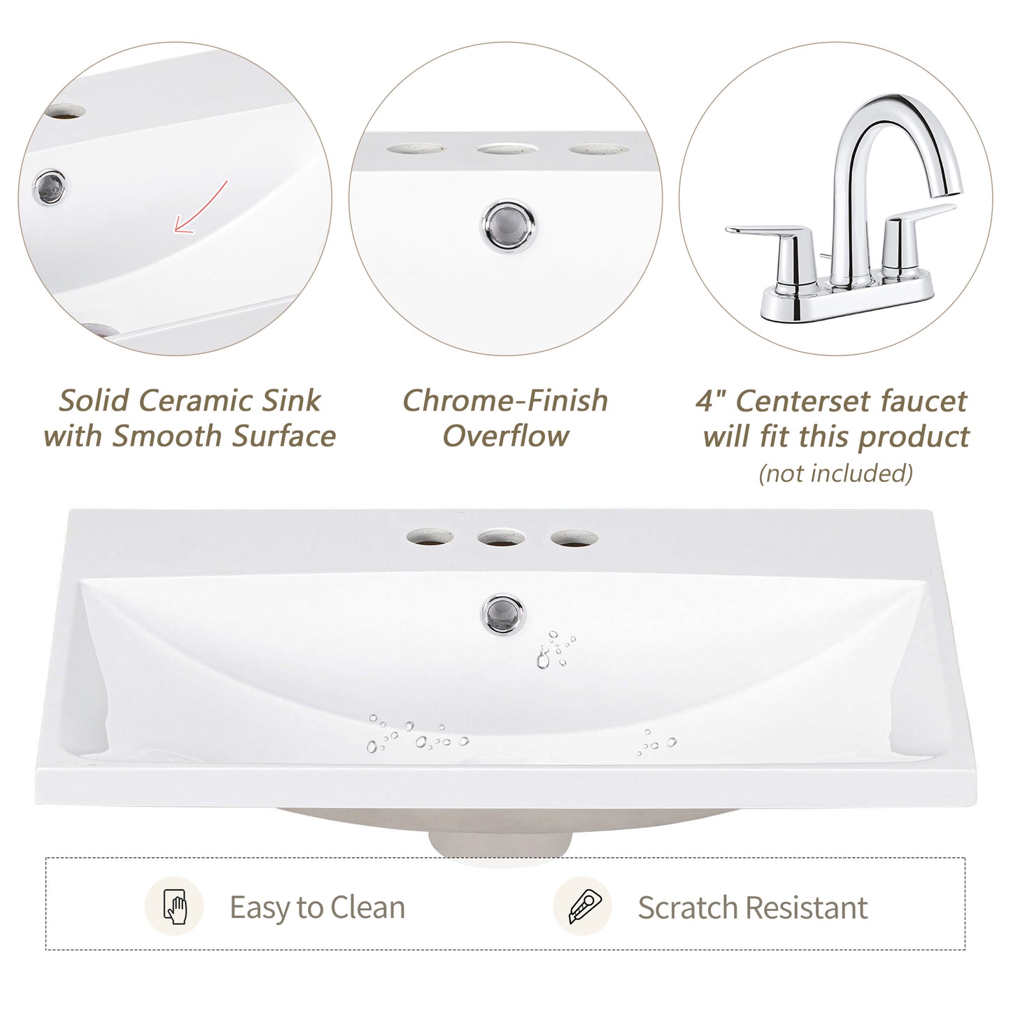 White ceramic bathroom sink with smooth surface and chrome overflow