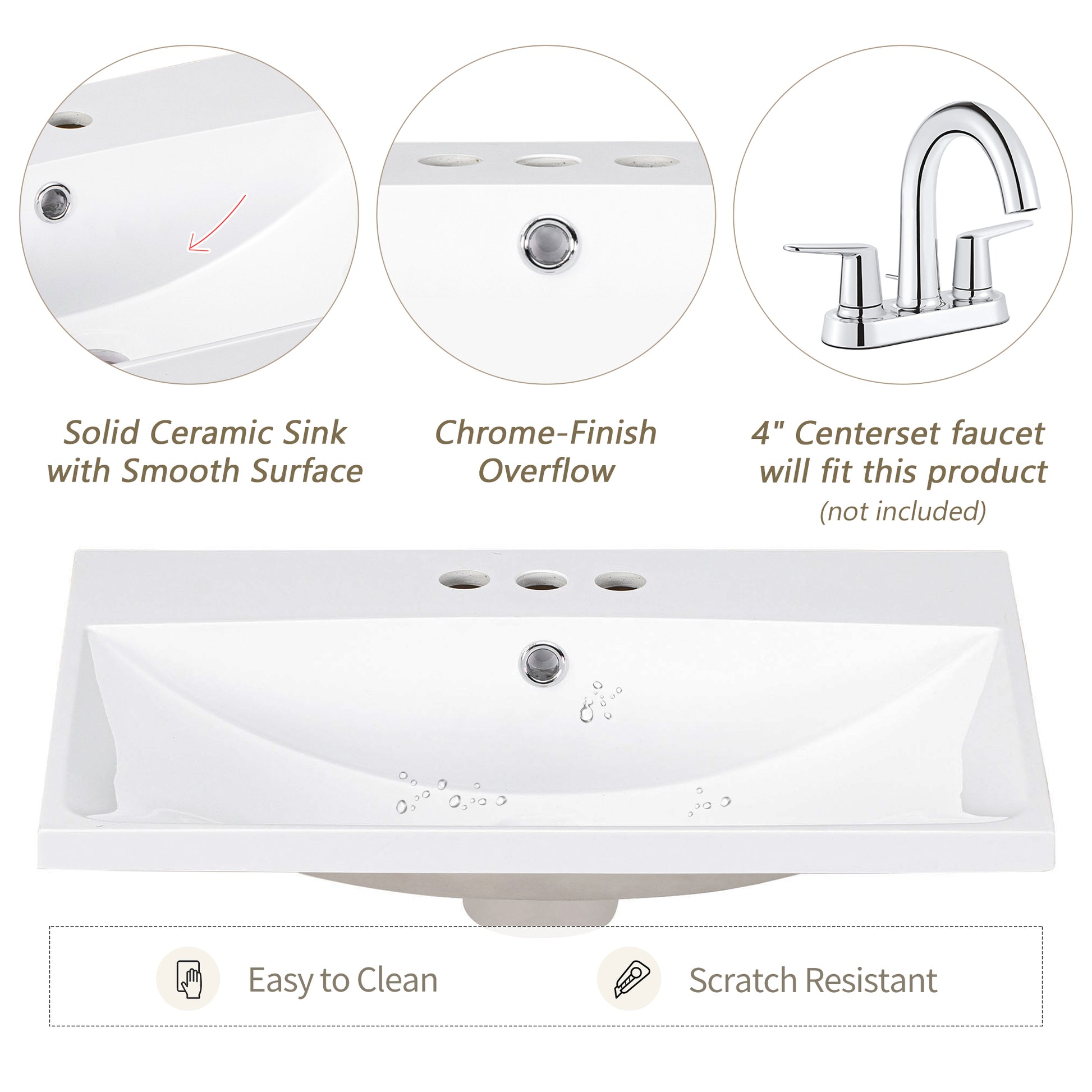 White ceramic bathroom sink with smooth surface and chrome overflow