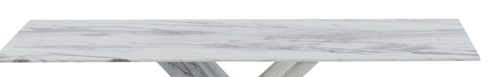 White marble top console table with silver Vshaped legs