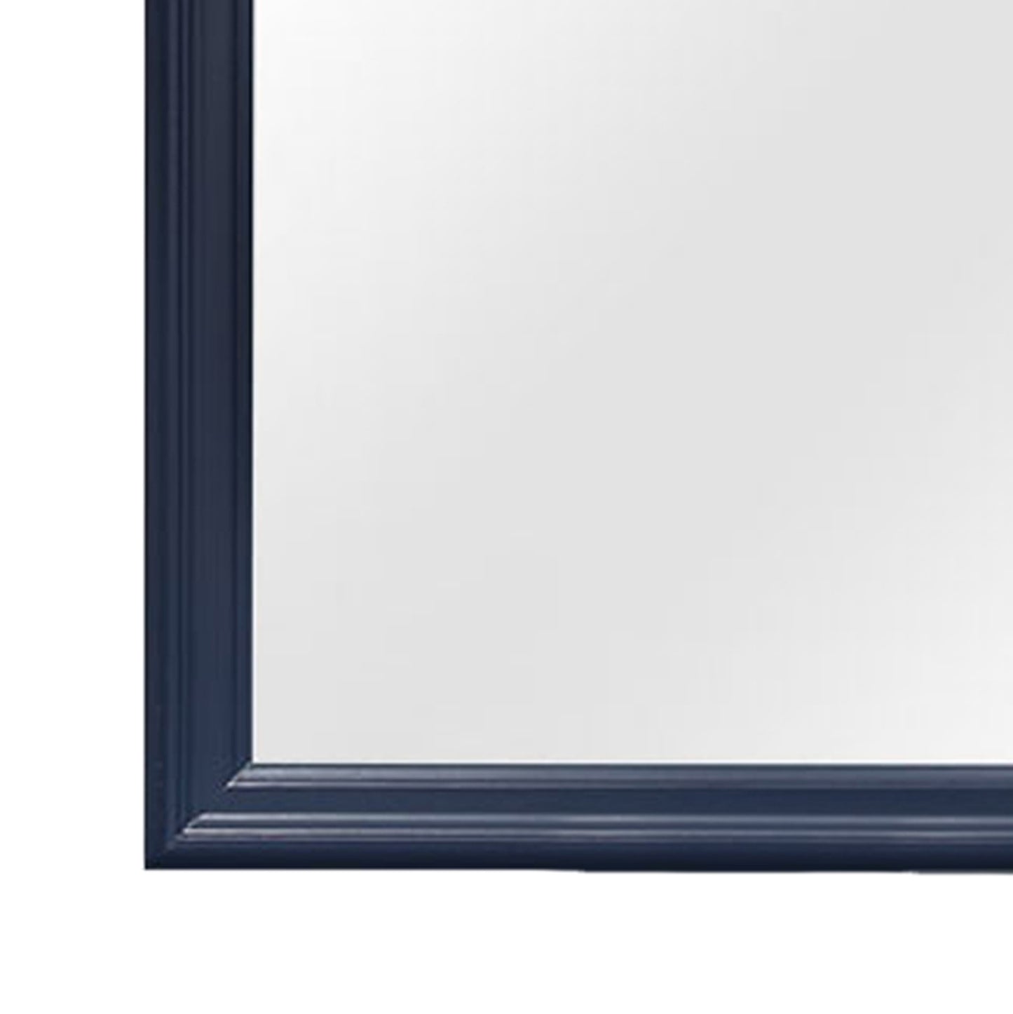 Navy blue framed mirror with bevelled edge detail for wall decor