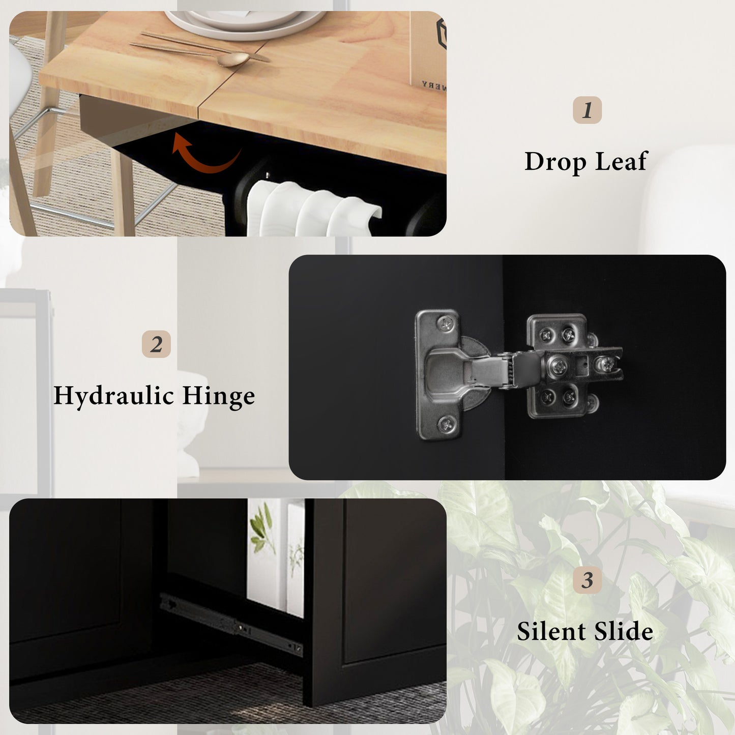Wooden drop leaf extension on a table