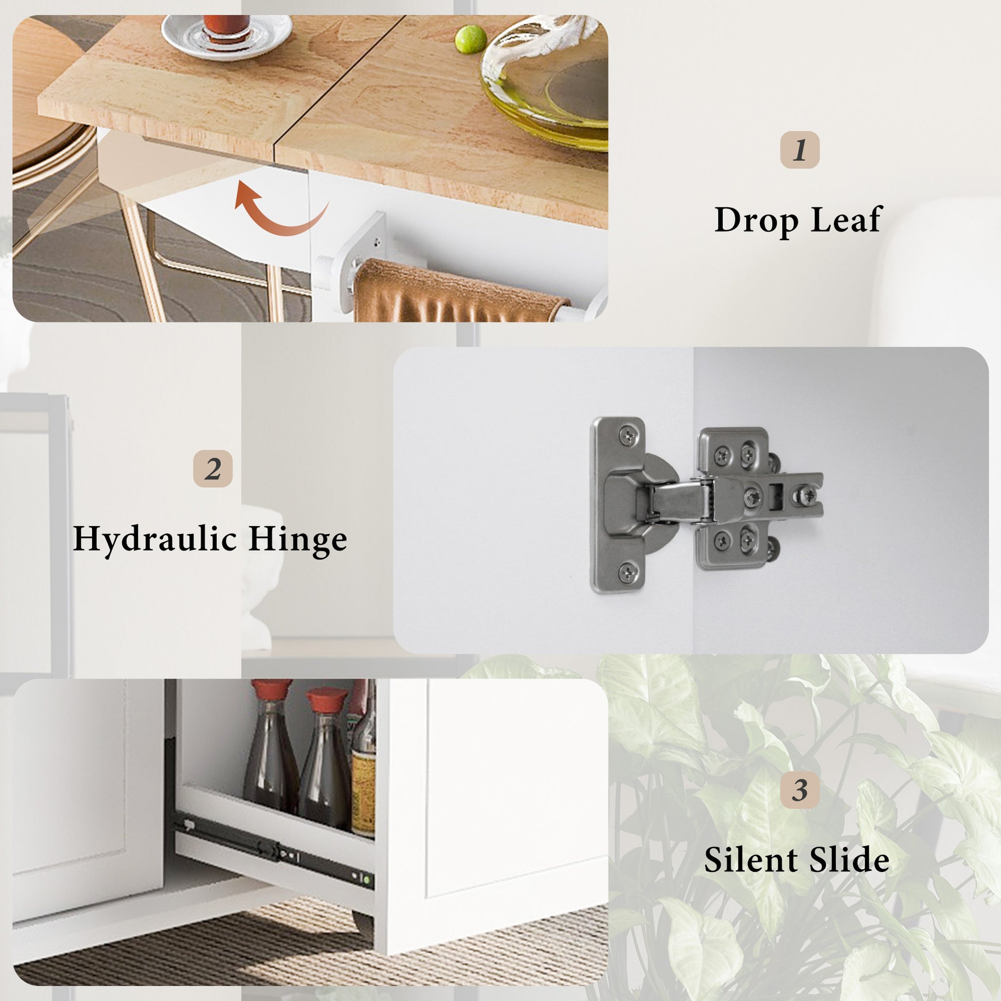 Drop leaf extension mechanism for a wooden dining table