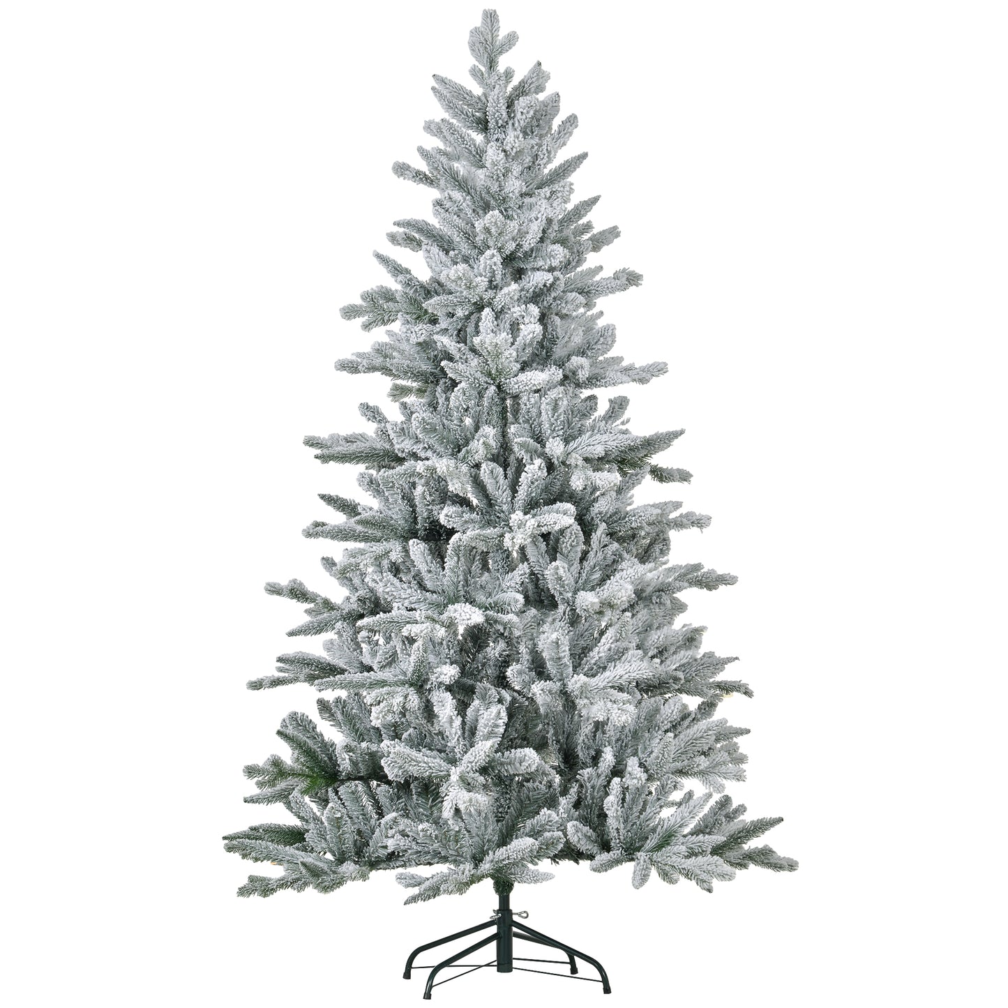 Flocked artificial Christmas tree with realistic branches and a sturdy metal stand
