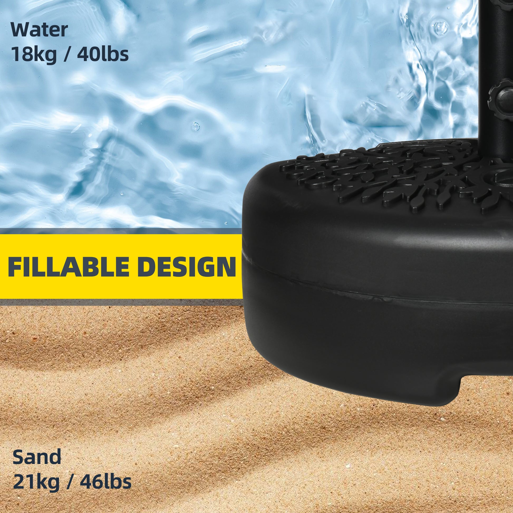 Black fillable base for punching bag holds kg water or kg sand