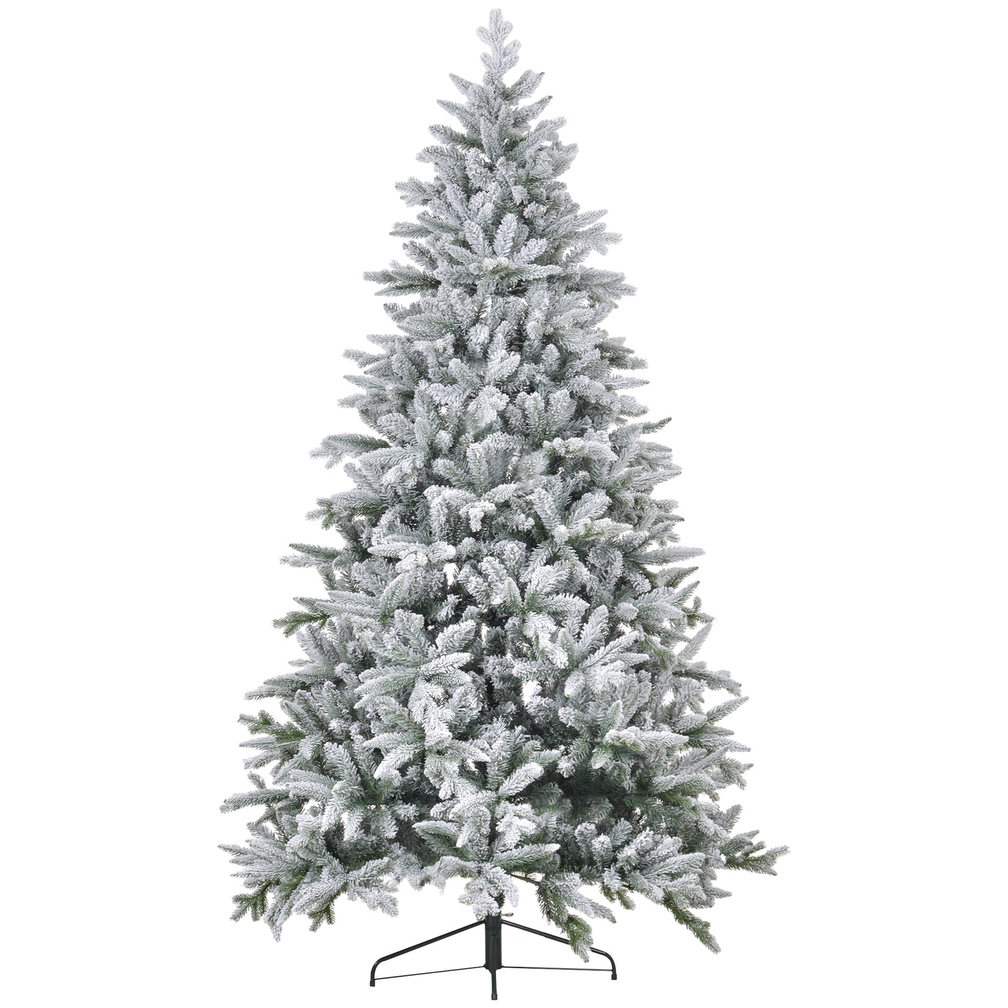 Flocked artificial Christmas tree with realistic branches and a metal stand