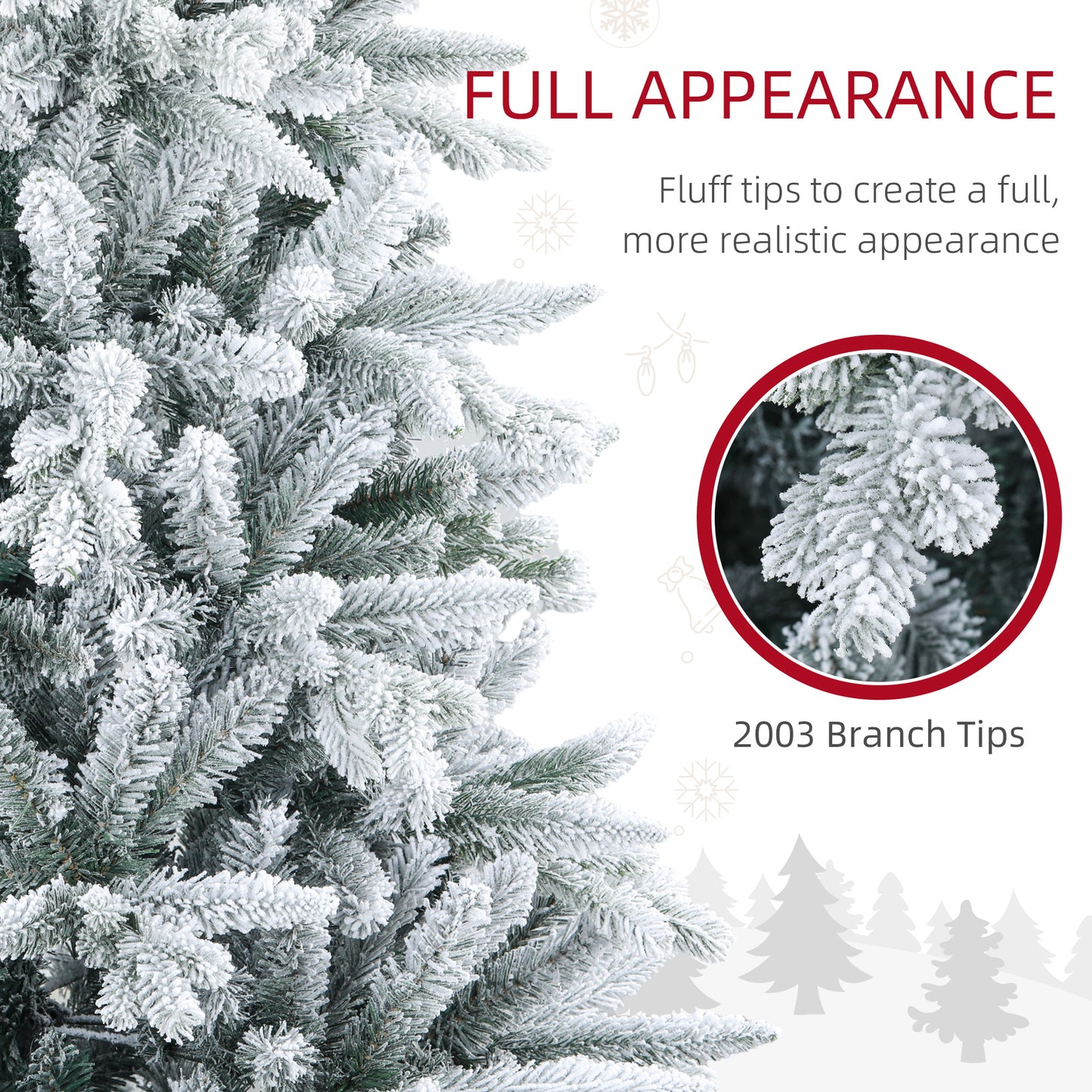 Closeup of a flocked artificial Christmas tree with frosted branches