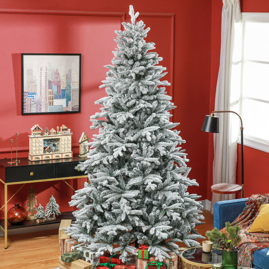 Flocked artificial Christmas tree with realistic branches perfect for festive decor
