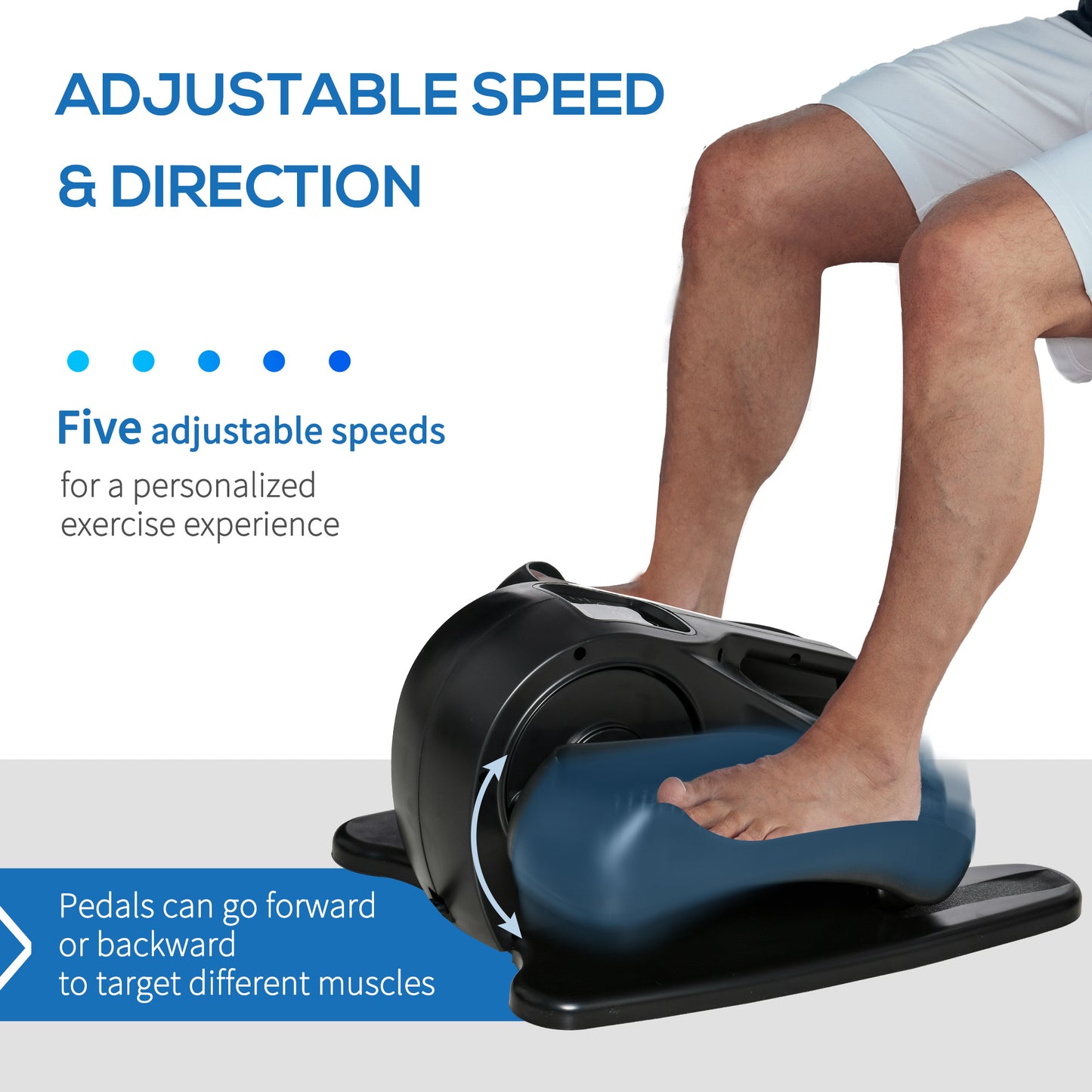 Black compact elliptical trainer with blue pedals adjustable speeds for home workouts