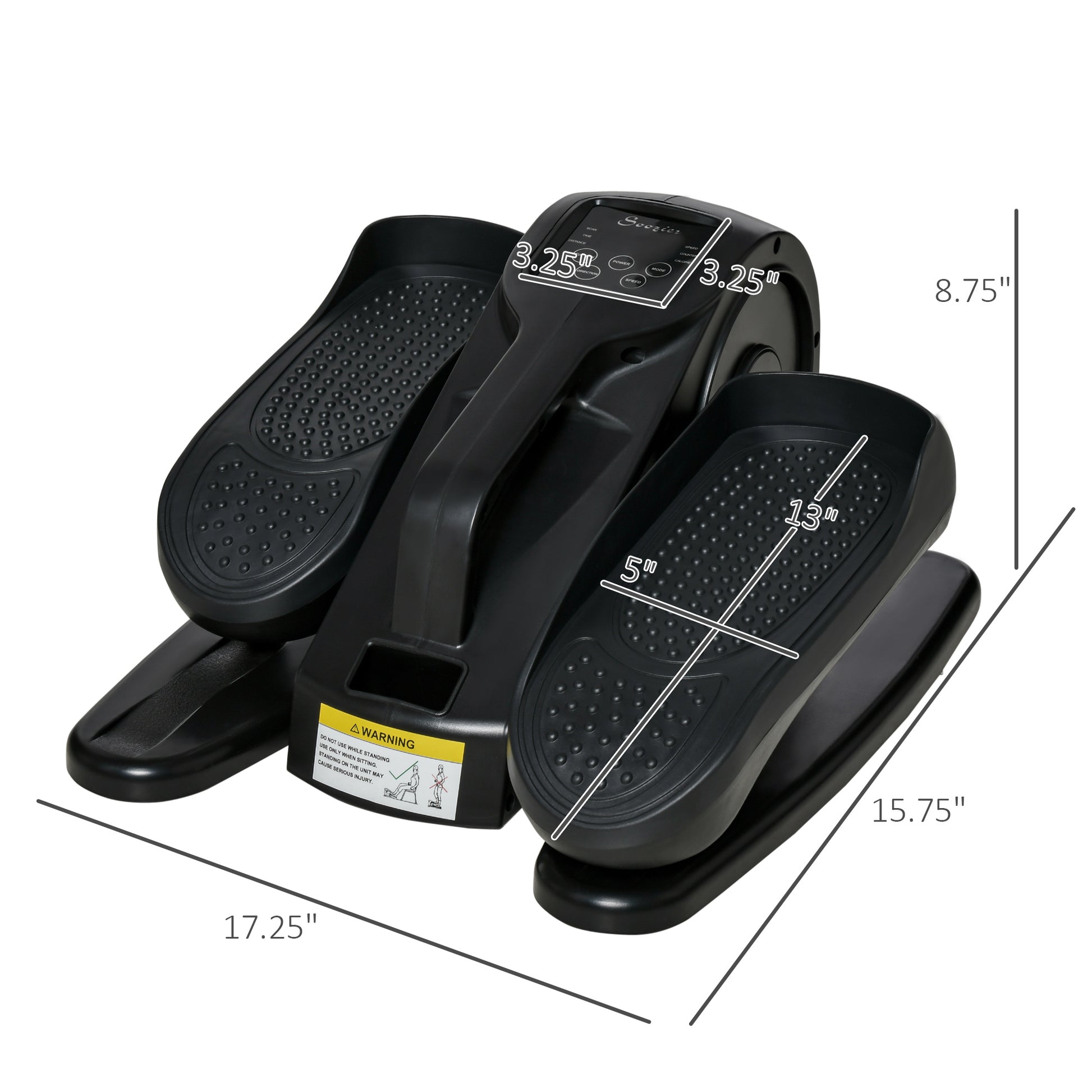 Compact black elliptical machine with textured foot pedals for home exercise