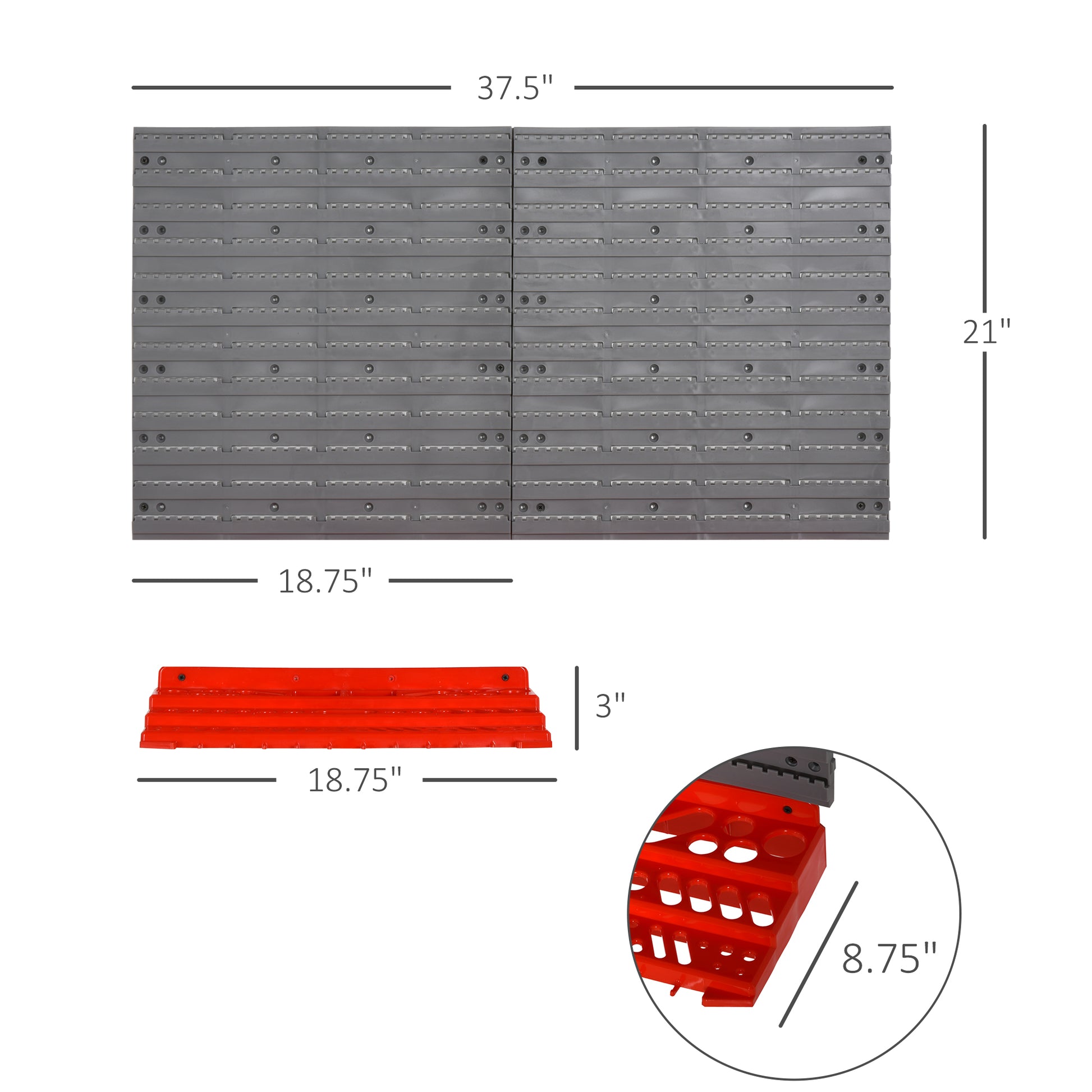Gray pegboard panels for organized tool storage  W x  H