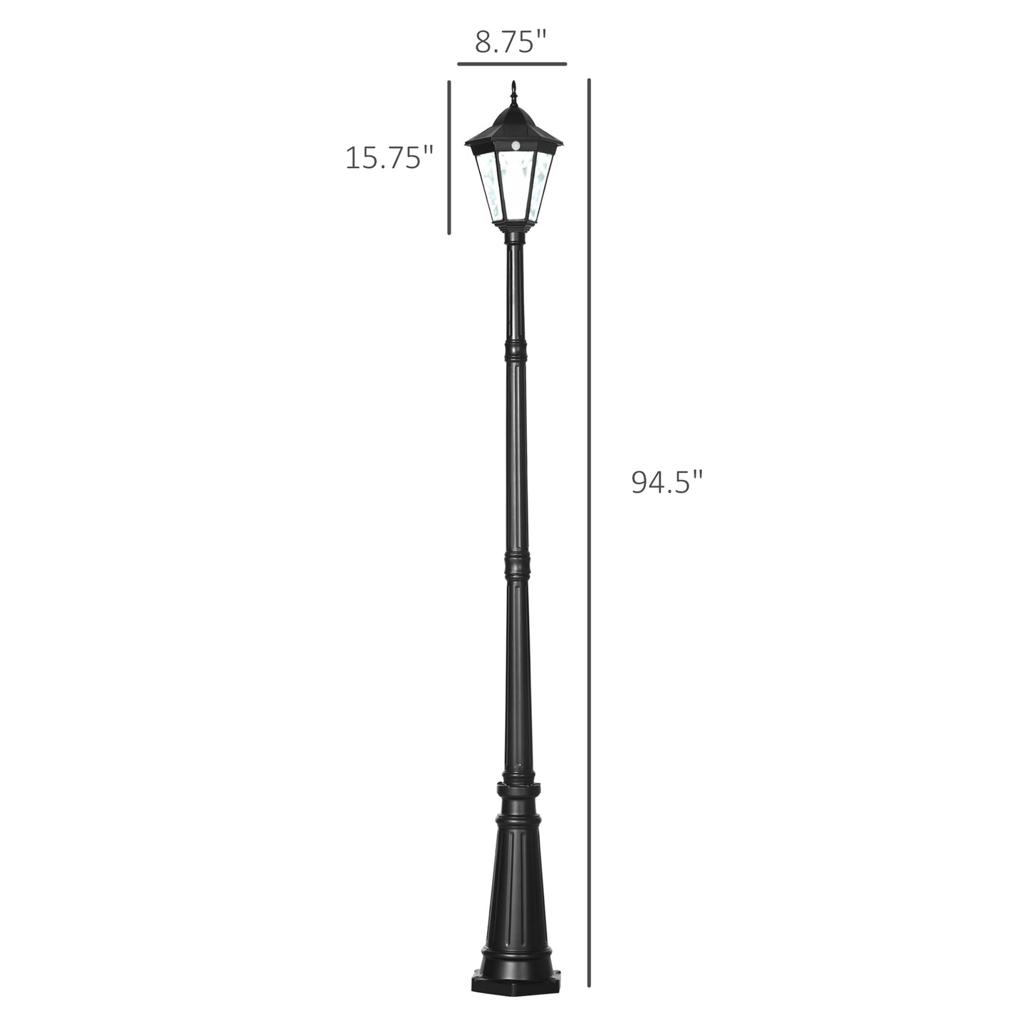 Classic black lamppost with decorative base and hexagonal lantern  tall