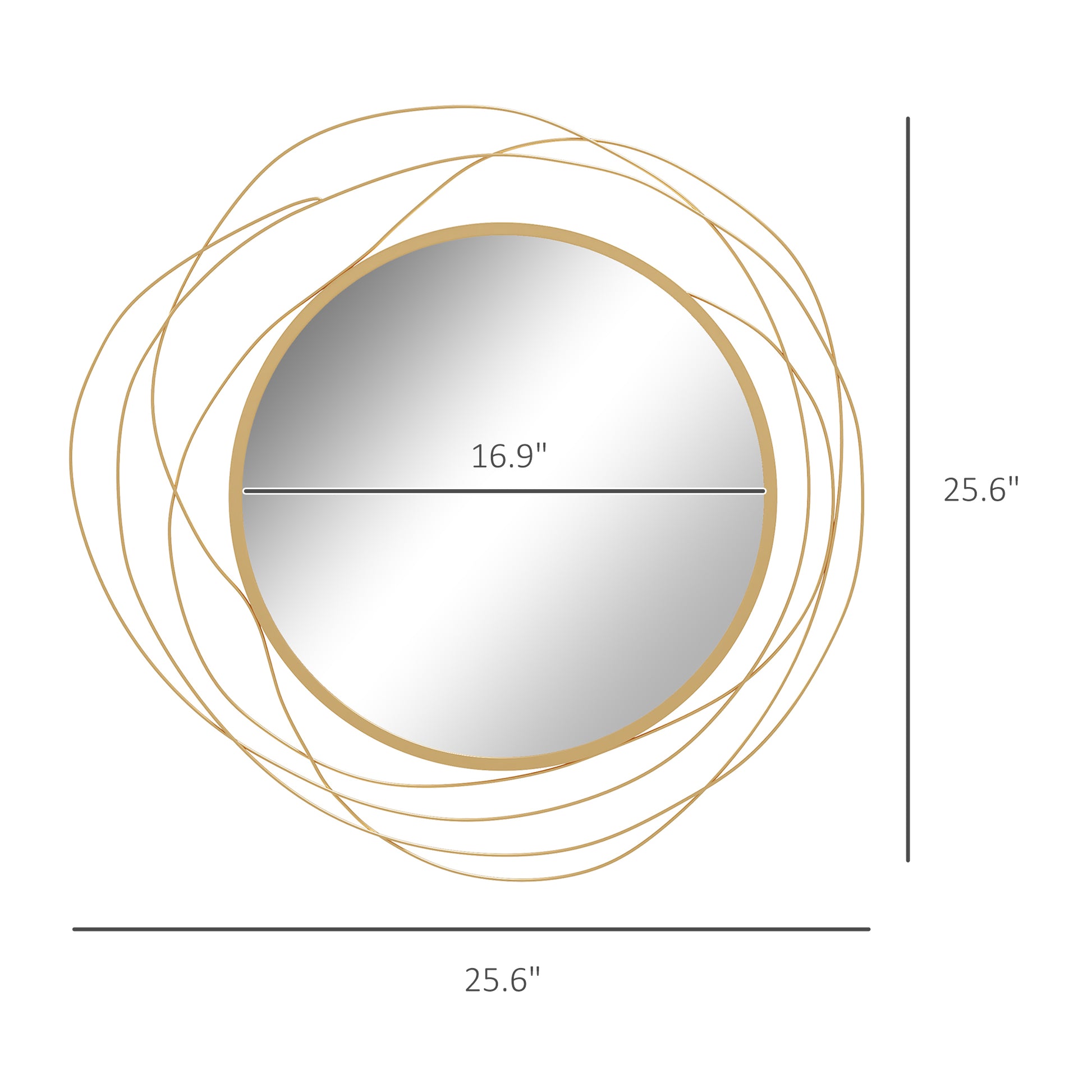 Gold abstract wire frame round wall mirror  diameter