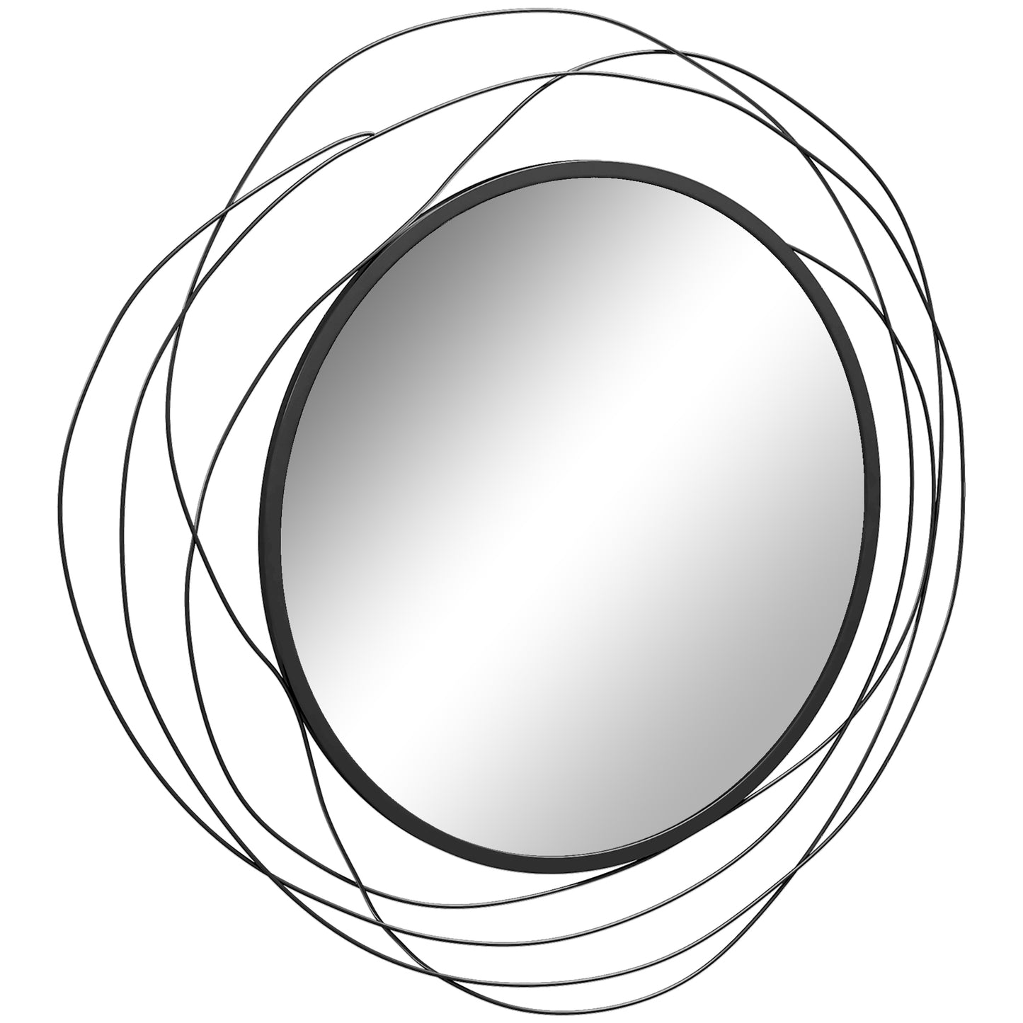 Round black metal wire abstract wall mirror