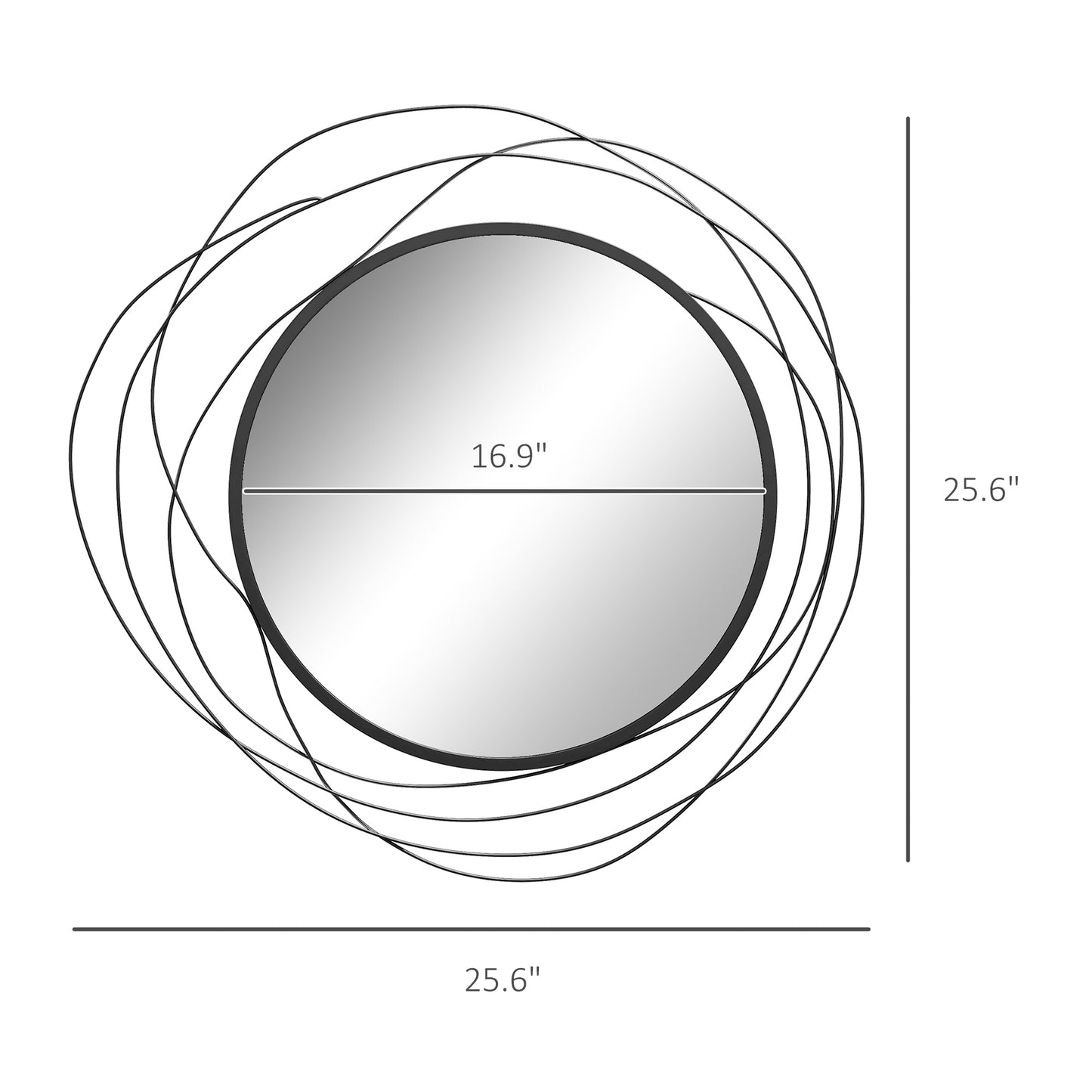 Round wall mirror with abstract metal frame  inch
