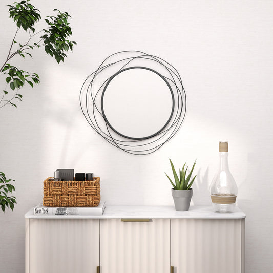 Modern circular wall mirror with abstract wire frame black finish