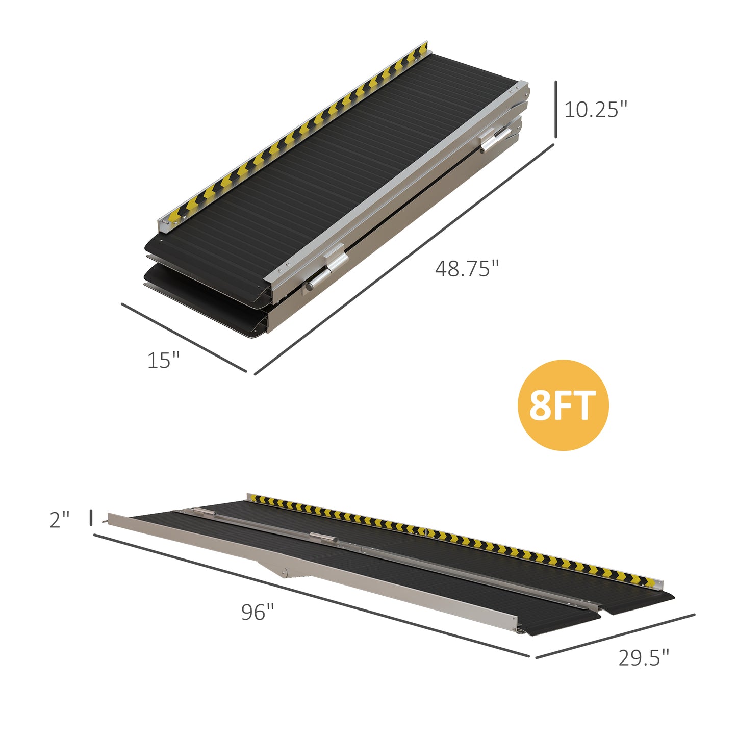 ft folding portable wheelchair ramp with aluminum frame and black antislip surface