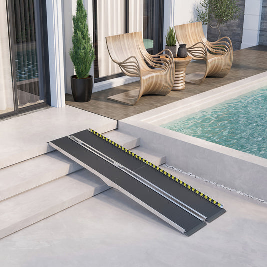 Portable wheelchair ramp with yellow safety edge for outdoor accessibility